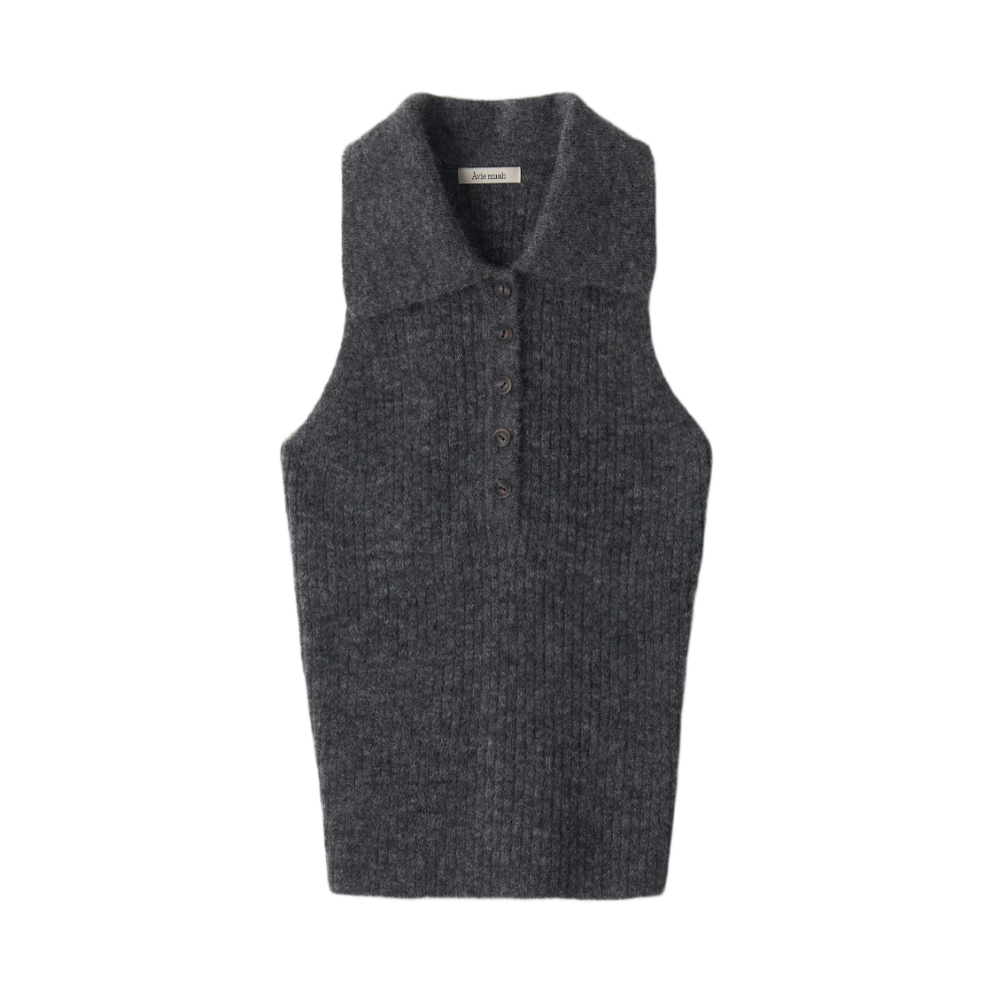 - (W) Aviemuah Mohair Ribbed Halter Knit Vest Charcoal