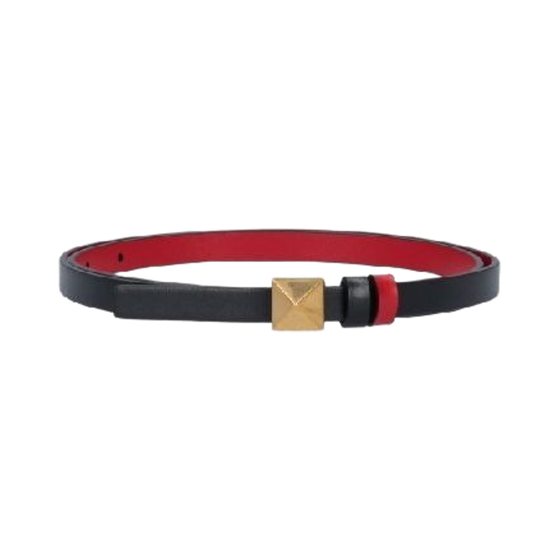 T0SA0QTN0SM (W) Valentino Reversible One Stud Belt in Glossy Calfskin 12mm Black Pure Red