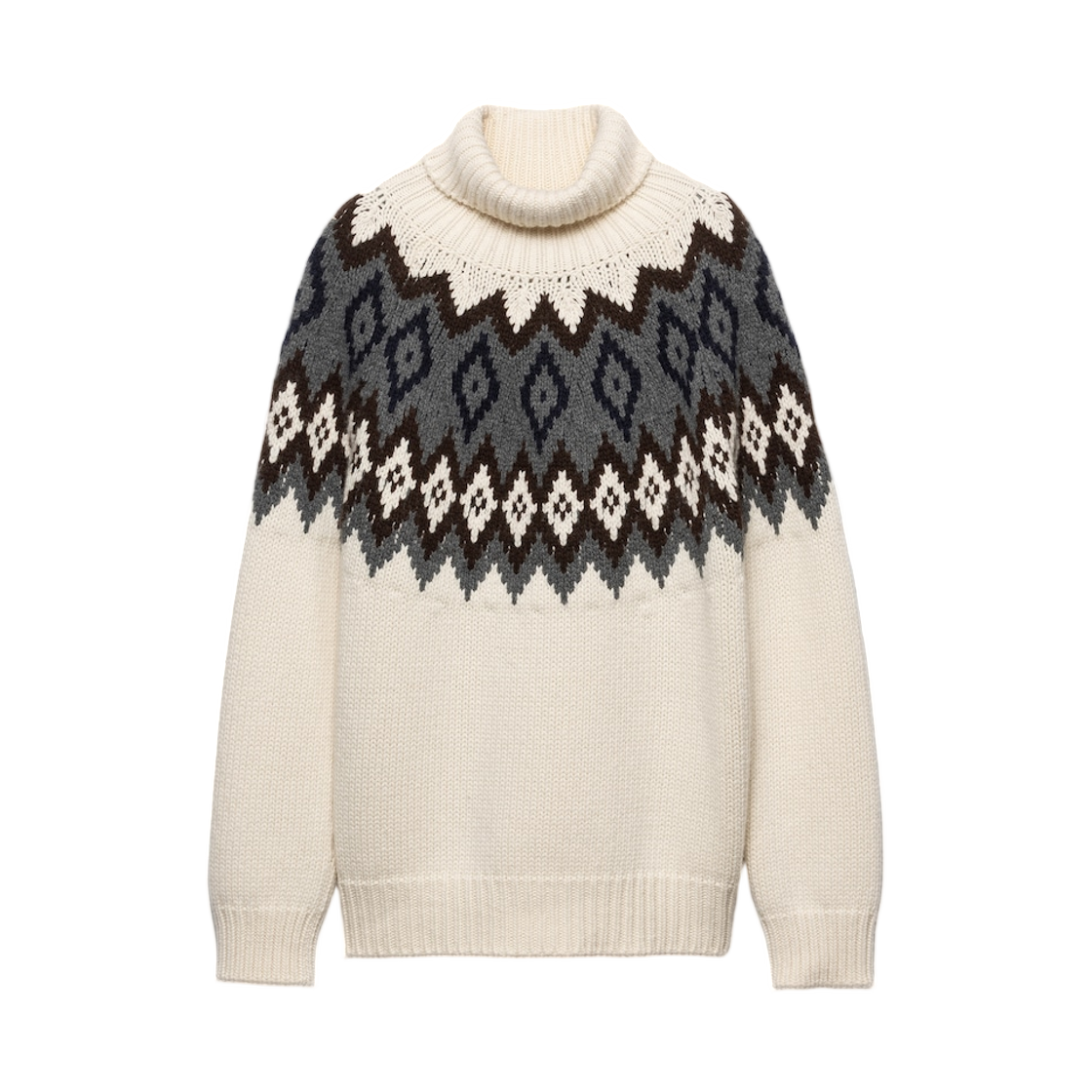 P26573-18UI-F0P8Y (W) Prada Cashmere And Wool Turtleneck Sweater Natural Slate