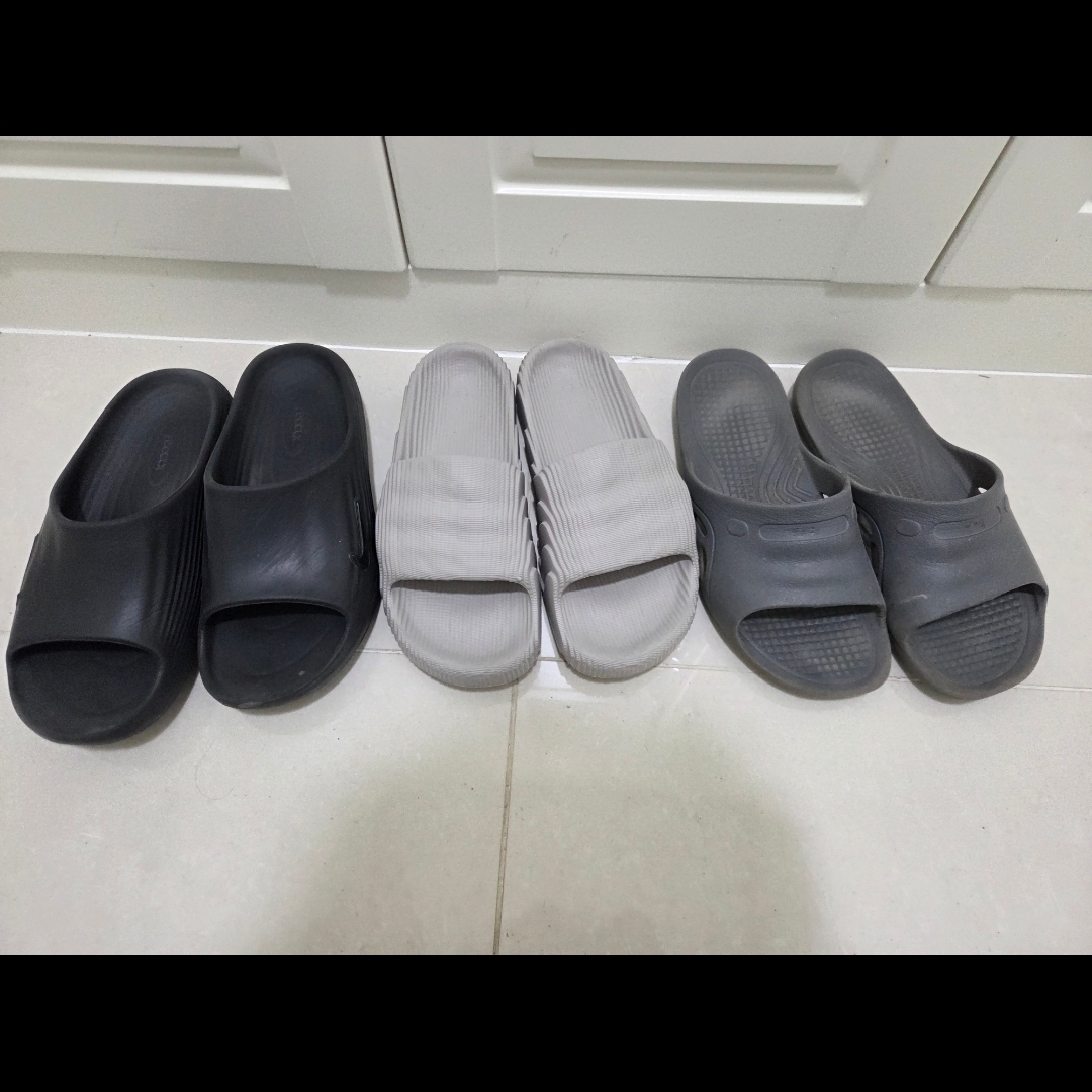 Nike ReactX Rejuven8 Slide Black, Adidas Adilette 22 Light Brown 착용 스타일