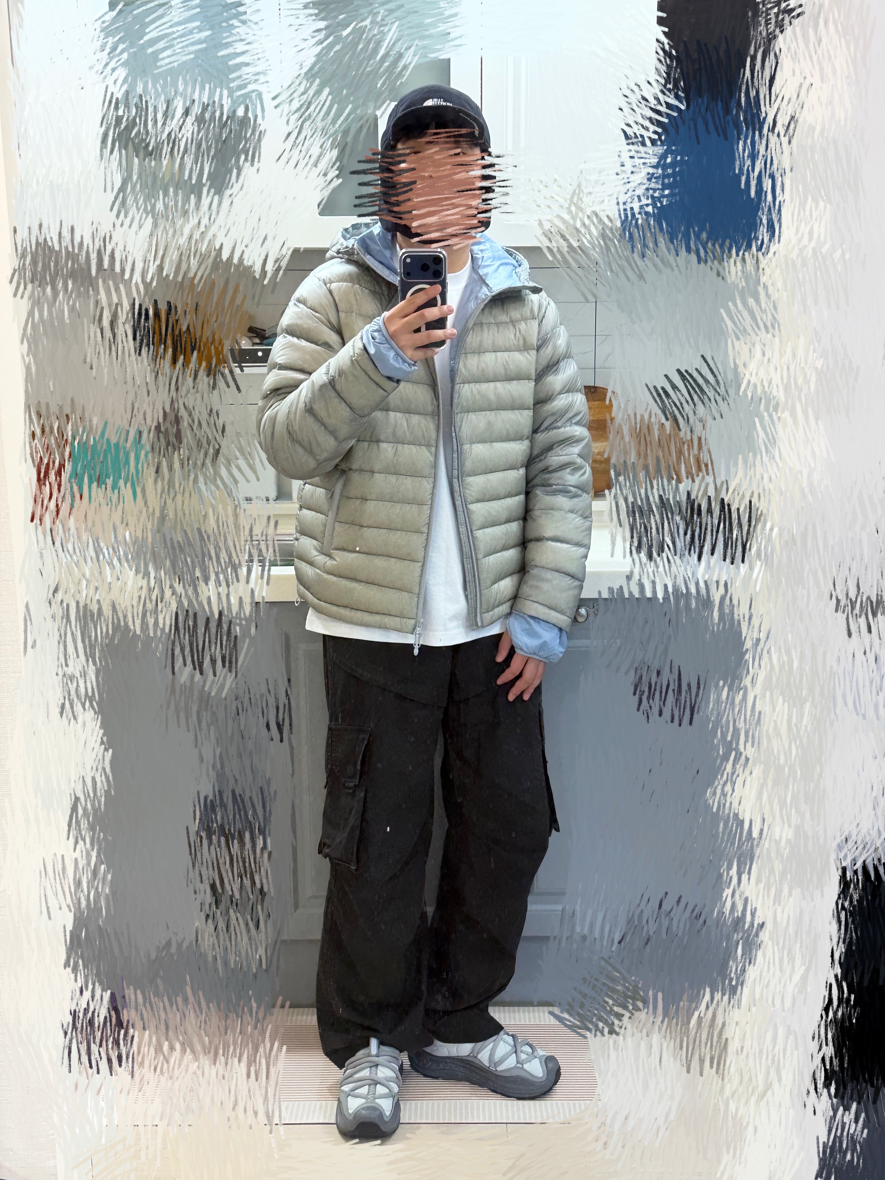 The North Face Fleece Earmuff Cap EX Black, Sansan Gear Suffix Puffer Jacket Grey_25FW 착용 스타일 - 2
