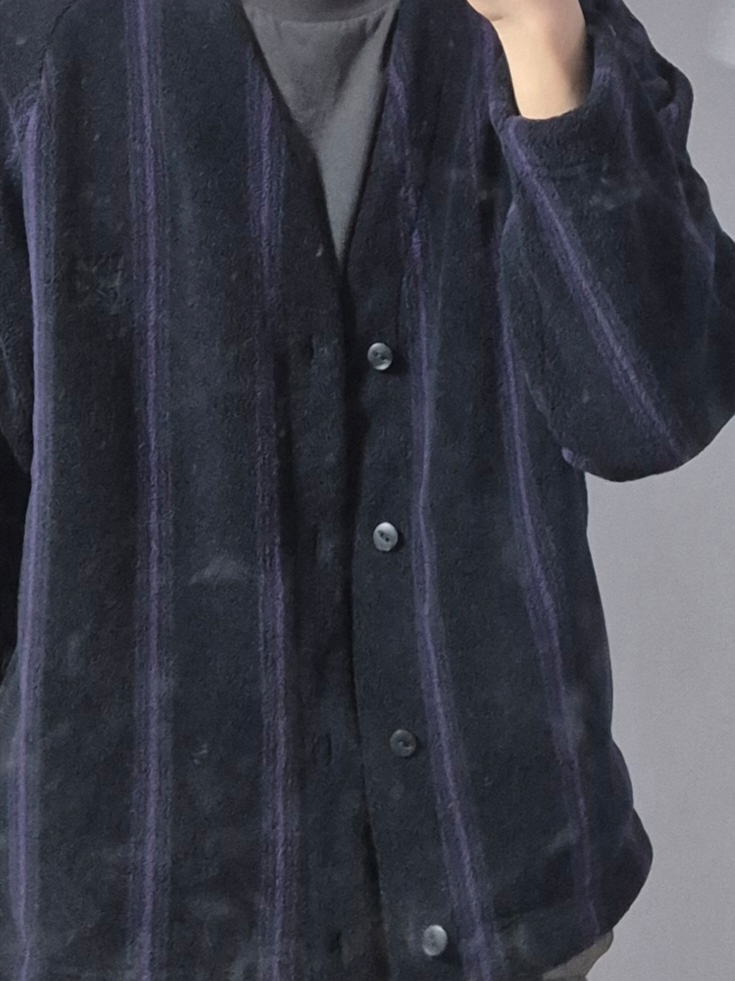 Uniqlo x Needles Fleece Oversized Cardigan Black - KR 착용 스타일