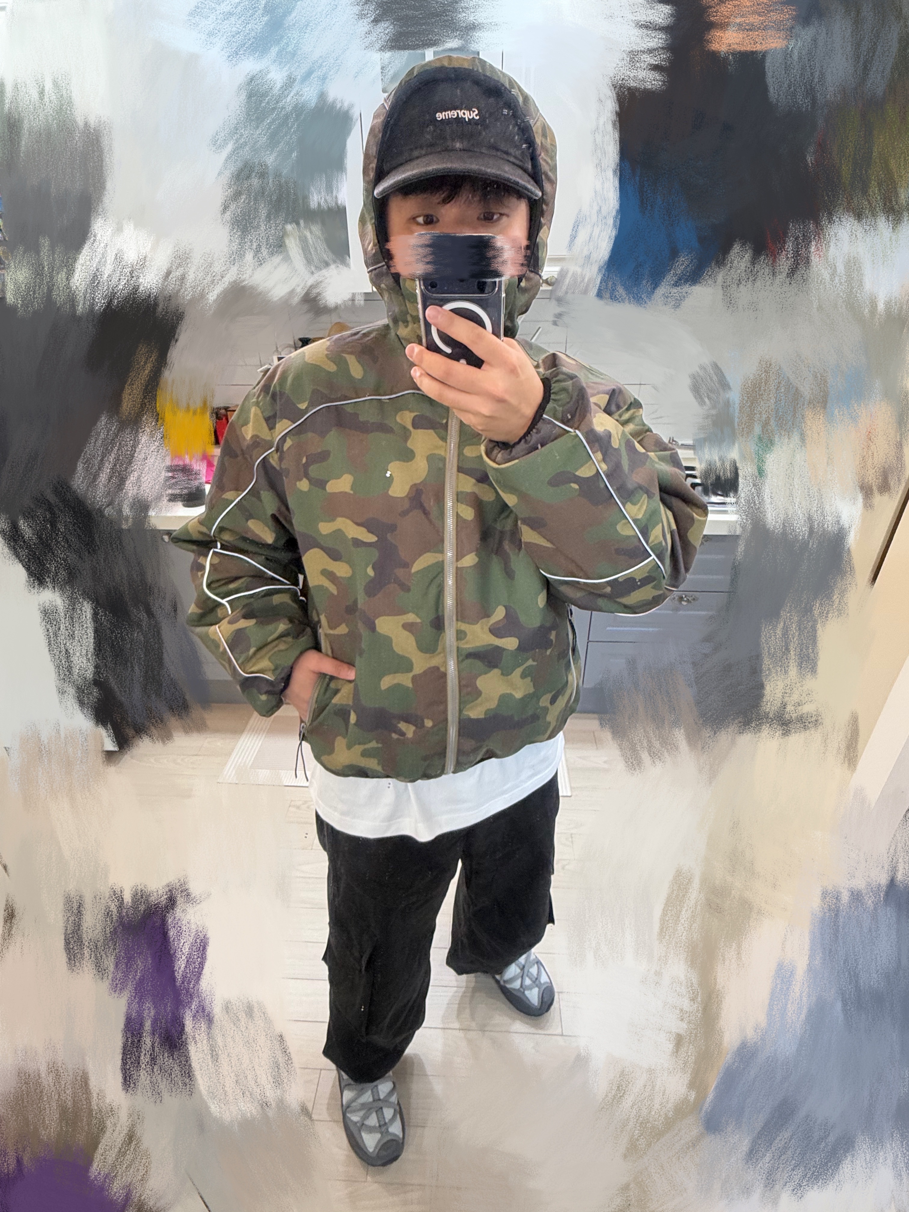 Supreme Cordura Denim Small Box 6-Panel Black - 24SS, Hoka Ora Primo Stardust Satellite Grey 착용 스타일 - 1