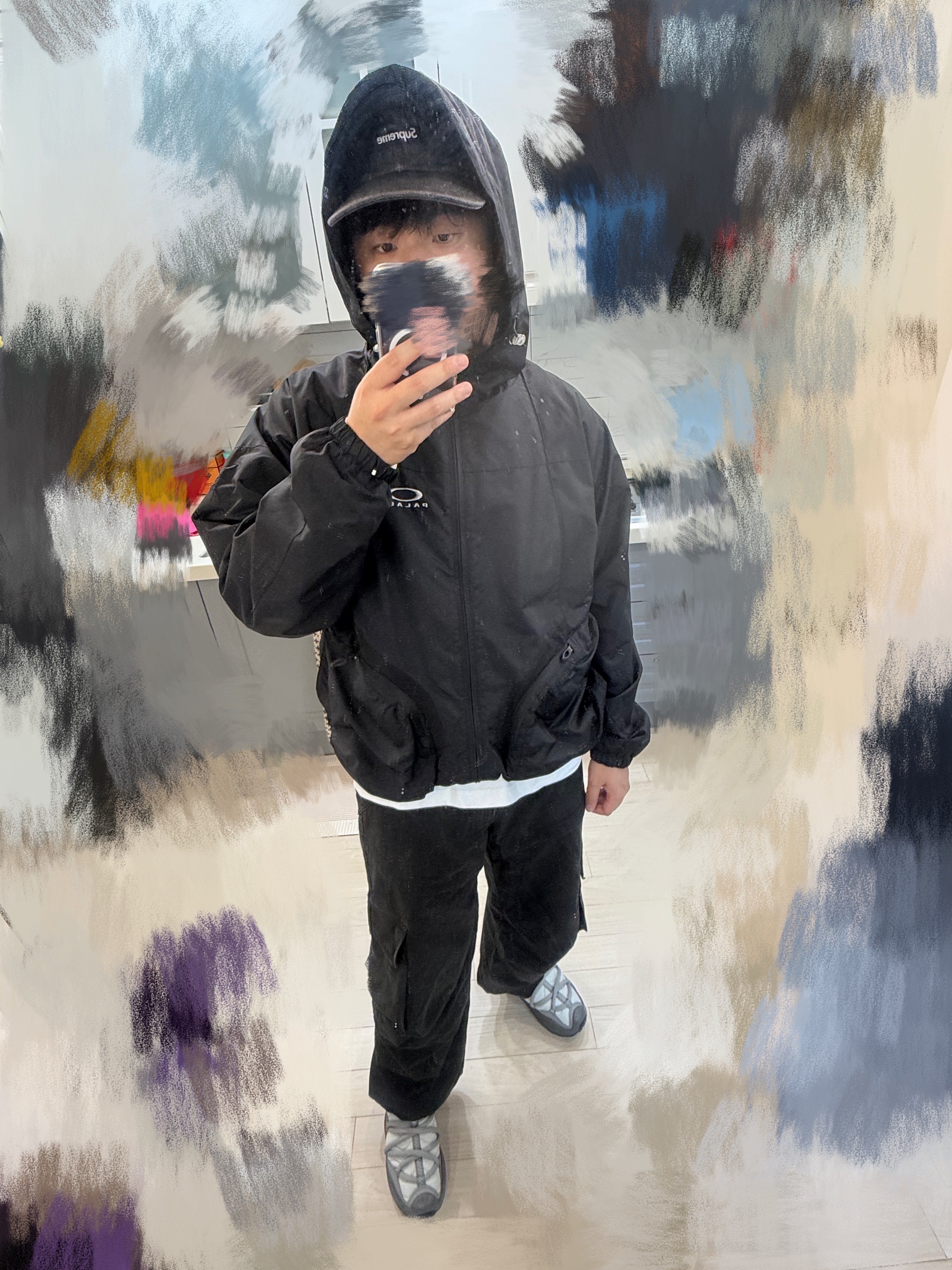 Supreme Cordura Denim Small Box 6-Panel Black - 24SS, Palace x Oakley Nitrofuel Jacket Black - 23SS 착용 스타일 - 1
