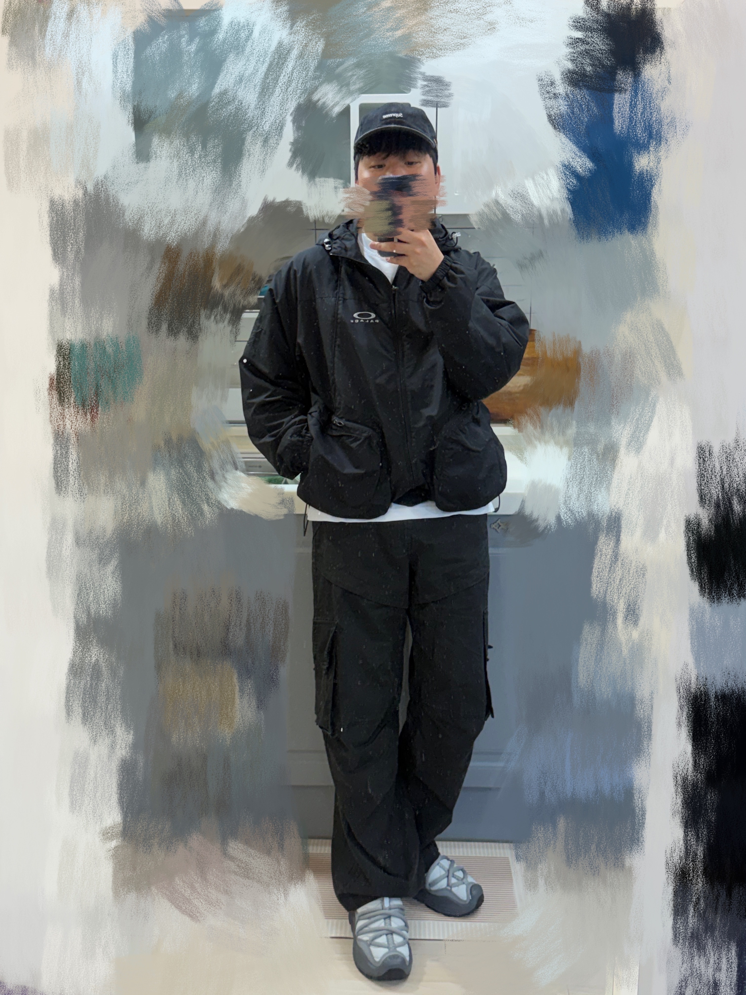 Supreme Cordura Denim Small Box 6-Panel Black - 24SS, Palace x Oakley Nitrofuel Jacket Black - 23SS 착용 스타일 - 2