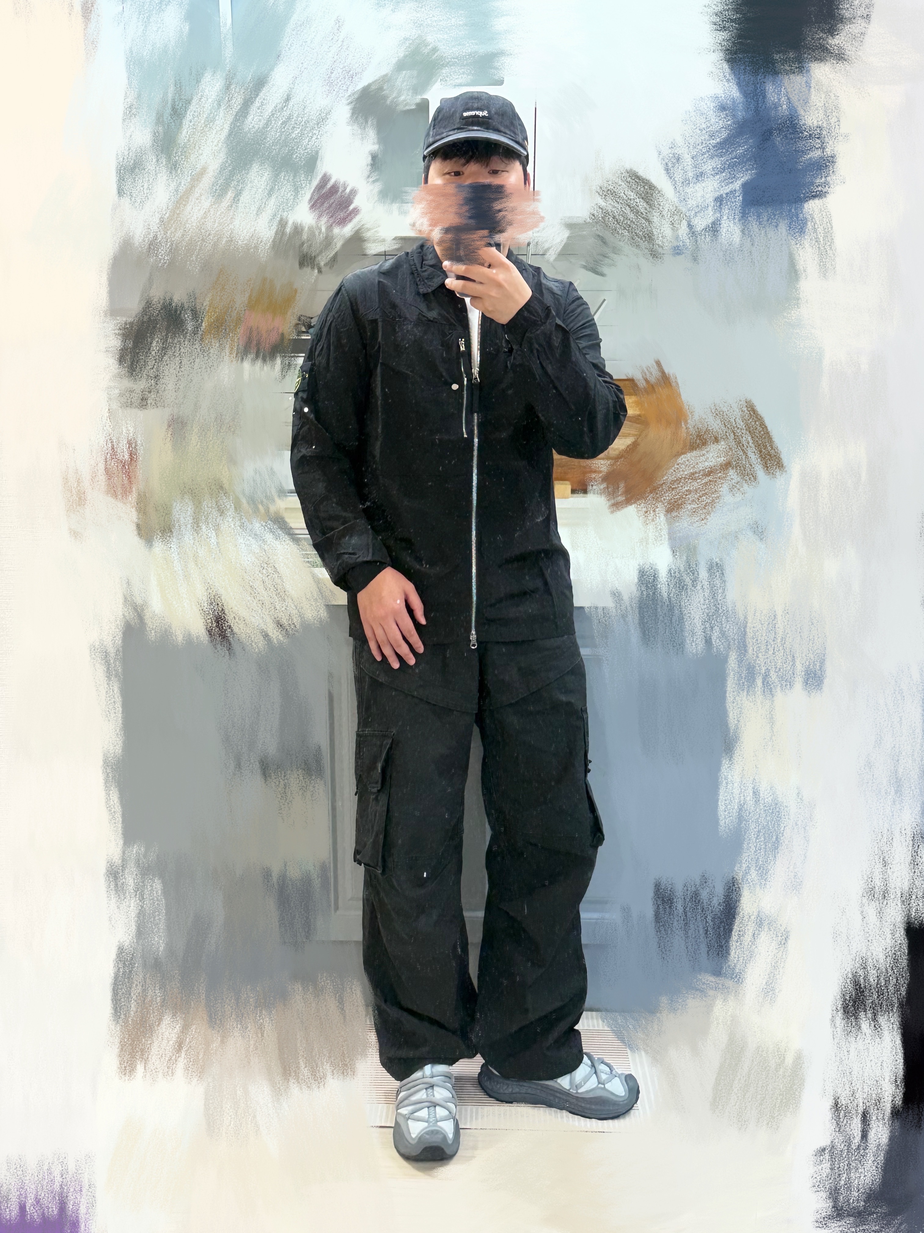 Supreme Cordura Denim Small Box 6-Panel Black - 24SS, Stone Island 1200031 Nylon Metal in Econyl Regenerated Nylon Garment Dyed Overshirt Black - 25FW 착용 스타일 - 2