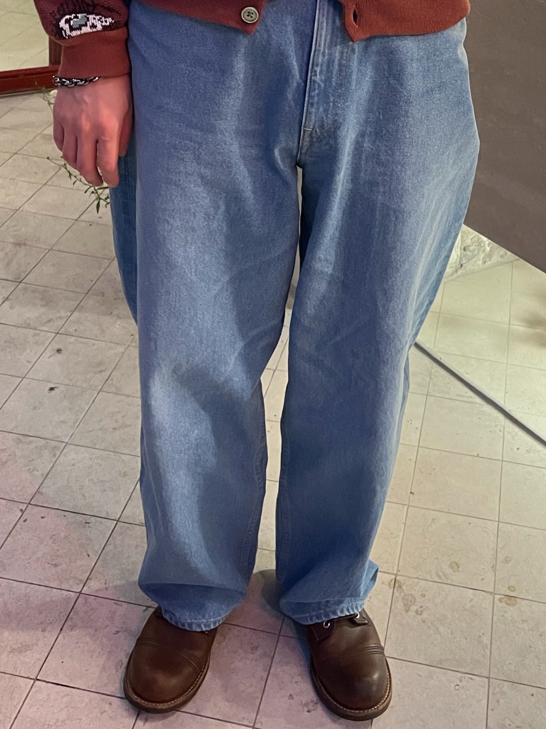 Kapital 13 oz. Denim Club Baggy 5P Pants Processing, Red Wing Iron Ranger 8111 Amber Harness - D 착용 스타일