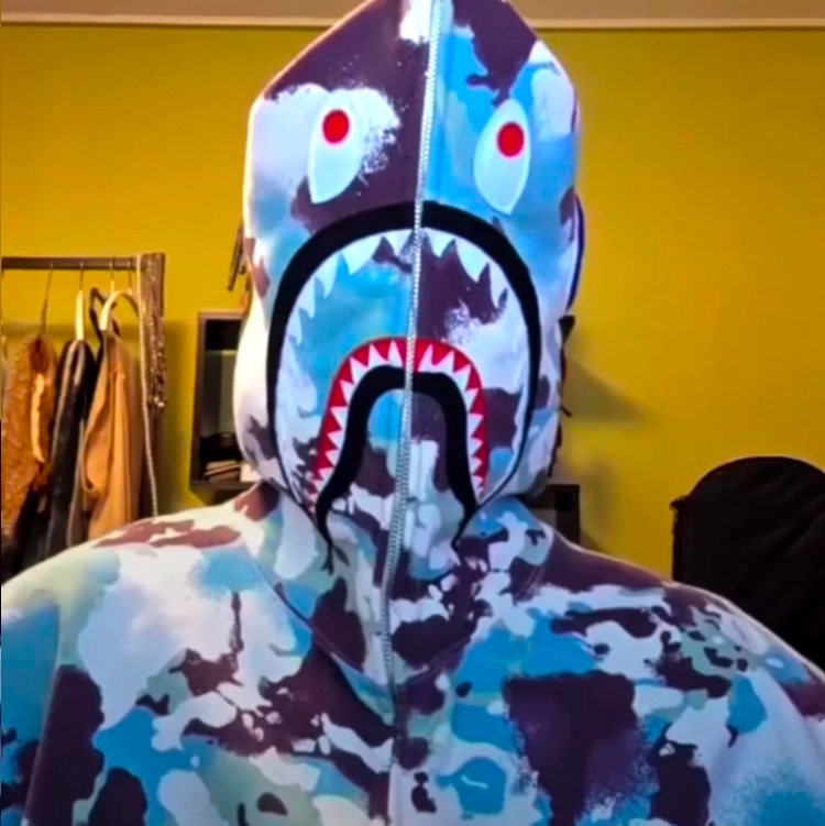 BAPE Map Camo Shark Relaxed Fit Full Zip Hoodie Multi, BAPE 1st Camo Shark Full Zip Hoodie Army Green 착용 스타일 - 2