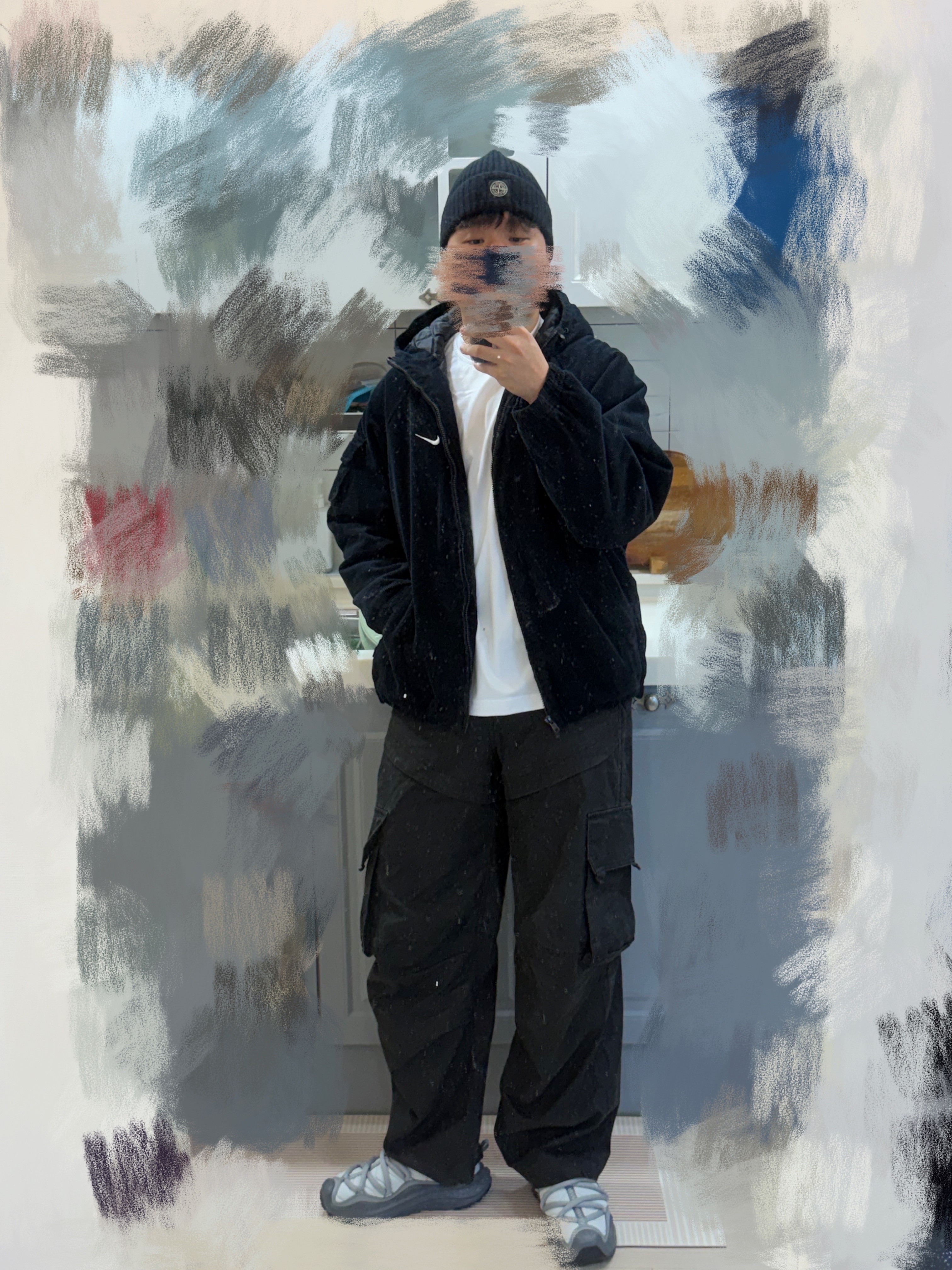 Stone Island N10B5 Ribbed Wool Beanie Black - 23FW, Supreme x Nike Arc Corduroy Hooded Jacket Black - 22SS 착용 스타일 - 2