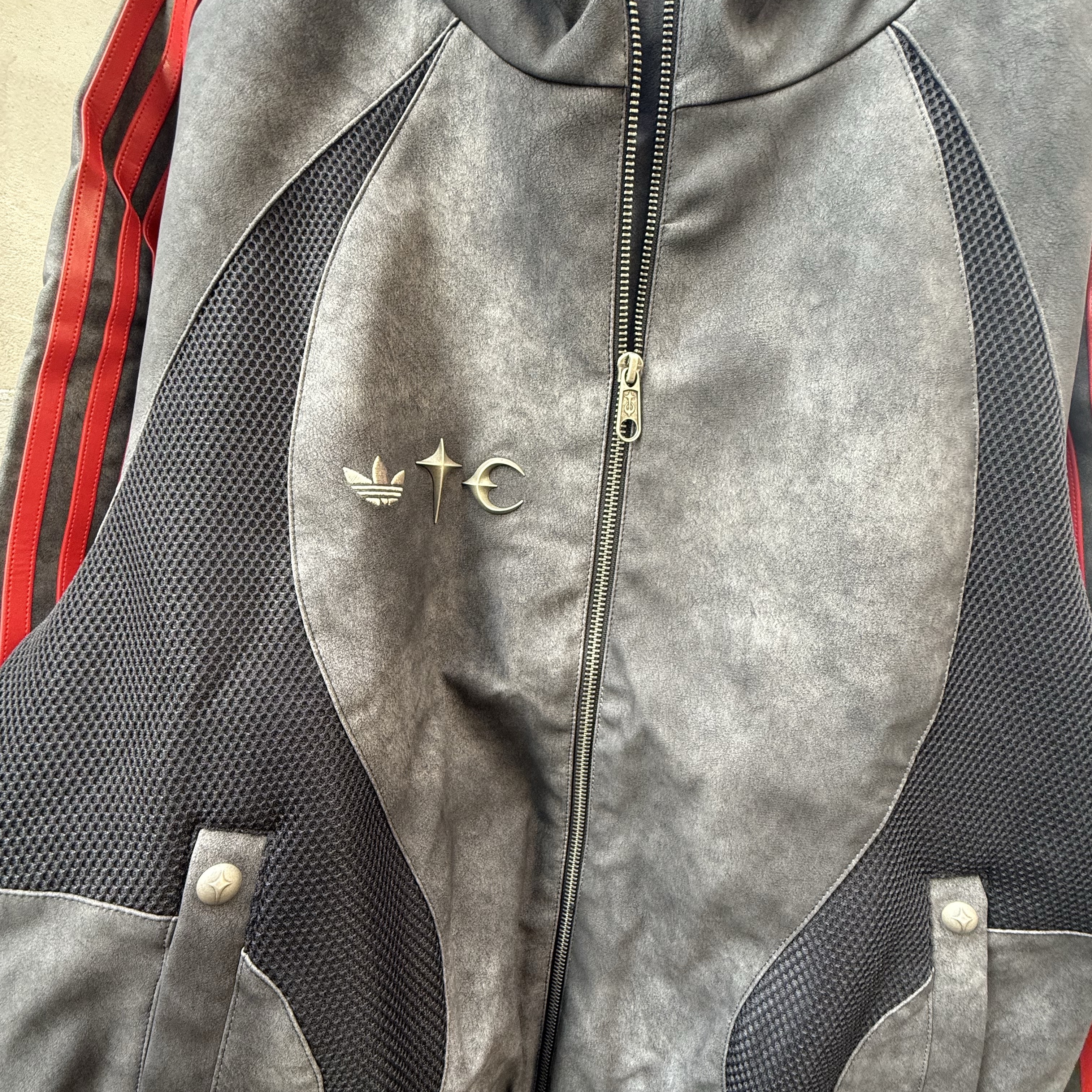 Adidas x Thug Club Teamgeist Faux Leather Jacket Black Antique Silver - KR Sizing 착용 스타일 - 2