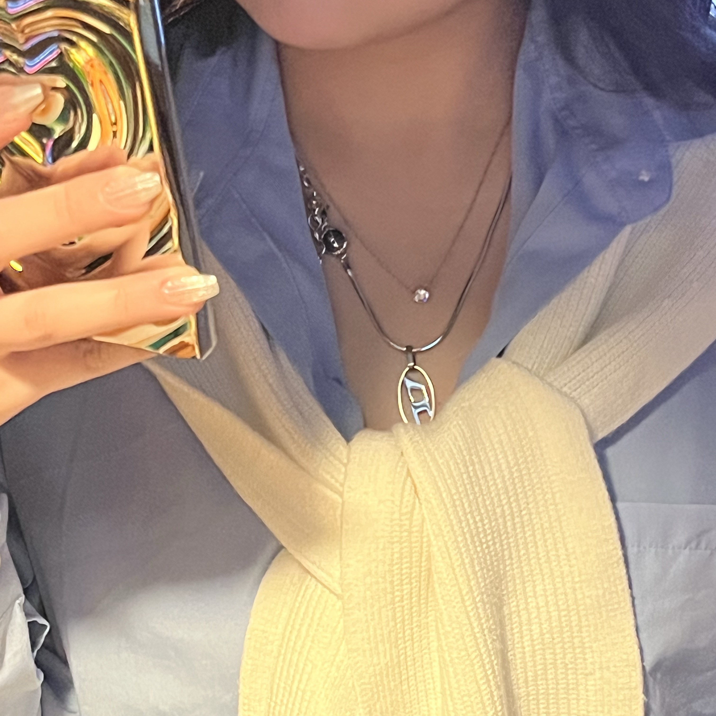 Diesel Dx1342 Stainless Steel Pendant Necklace Silver 착용 스타일