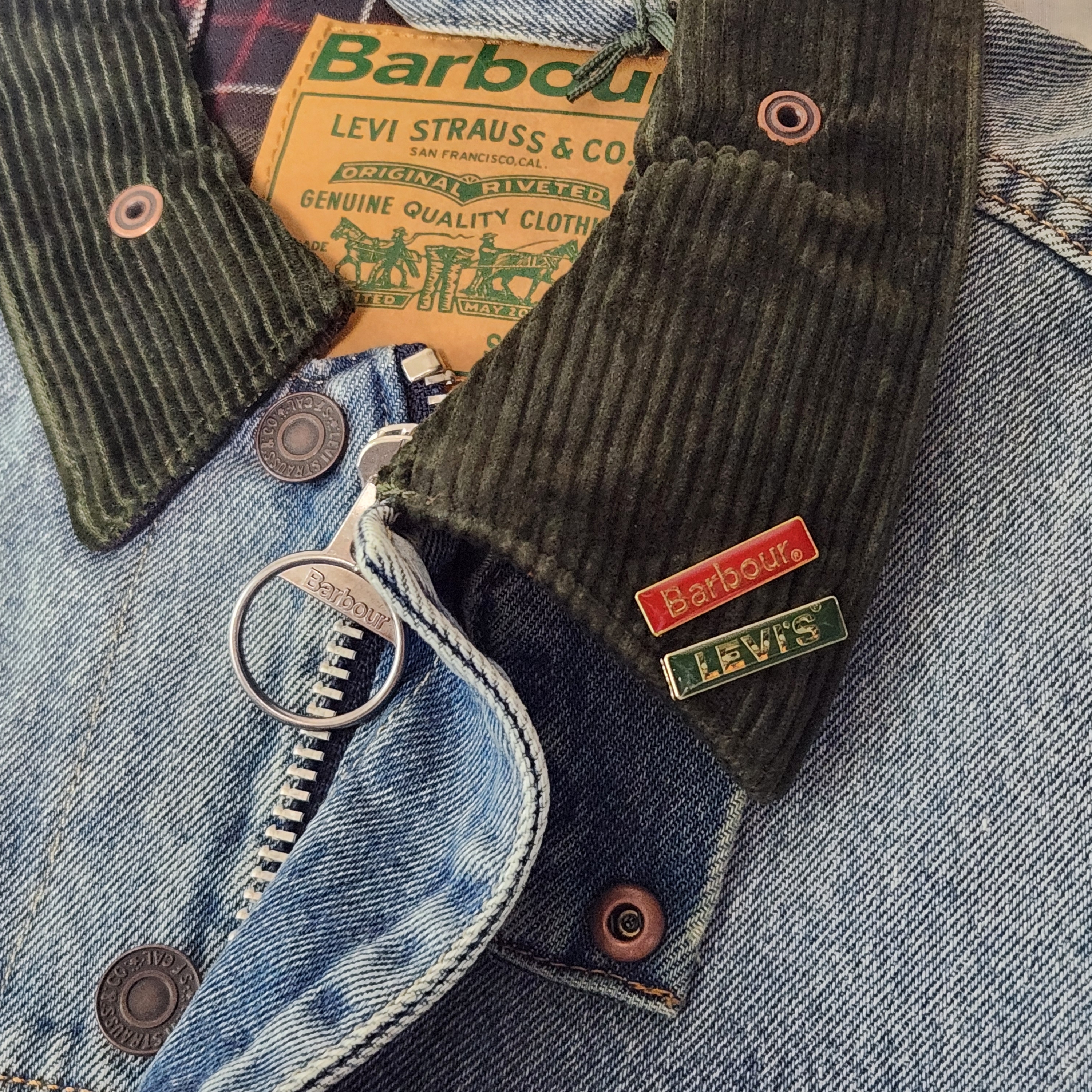 Levi's x Barbour Type II Trucker Jacket Vintage Washed Denim 착용 스타일 - 2