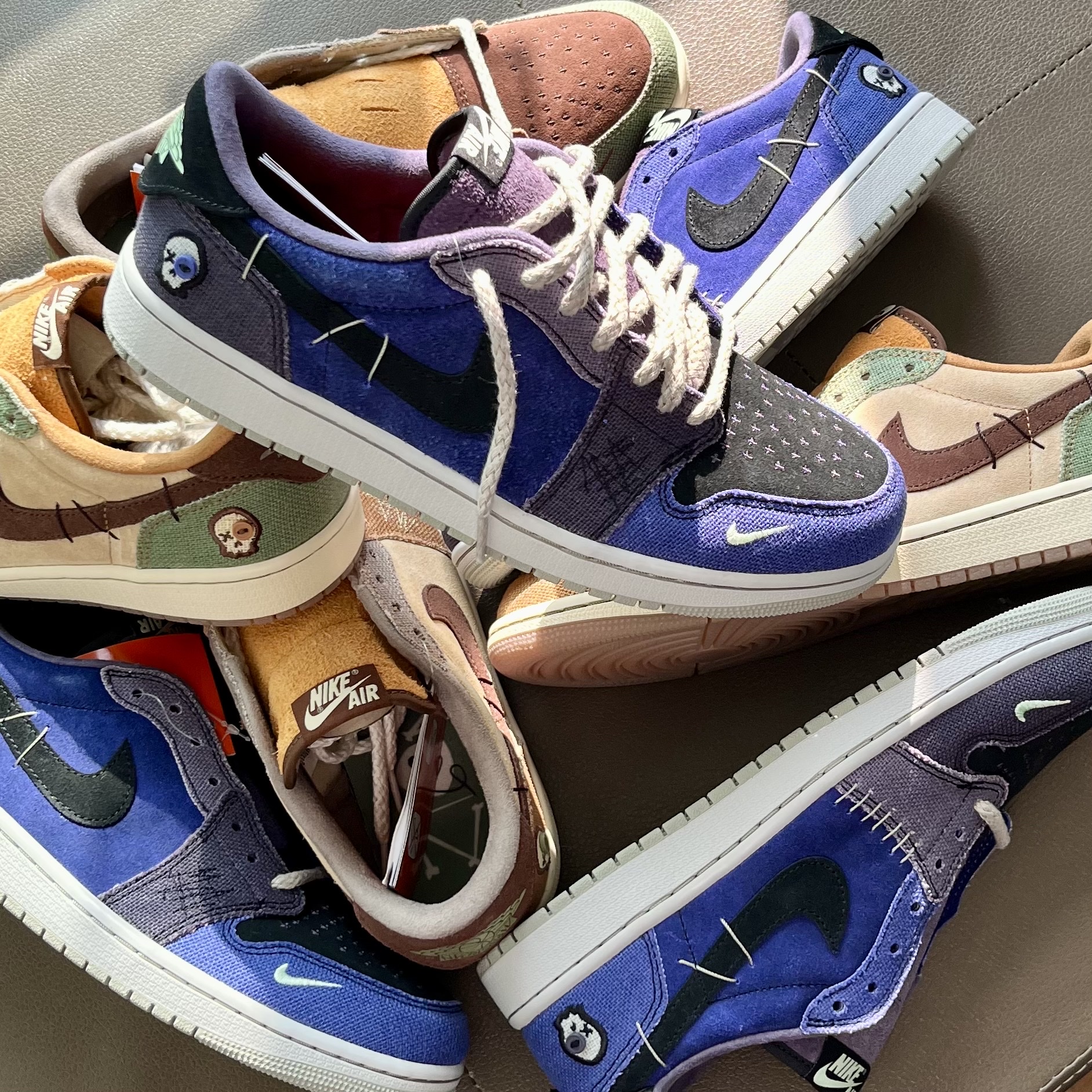 Jordan 1 x Zion Williamson Retro Low OG Regency Purple and Dark Raisin, Jordan 1 x Zion Williamson Retro Low OG Flax and Oil Green 착용 스타일