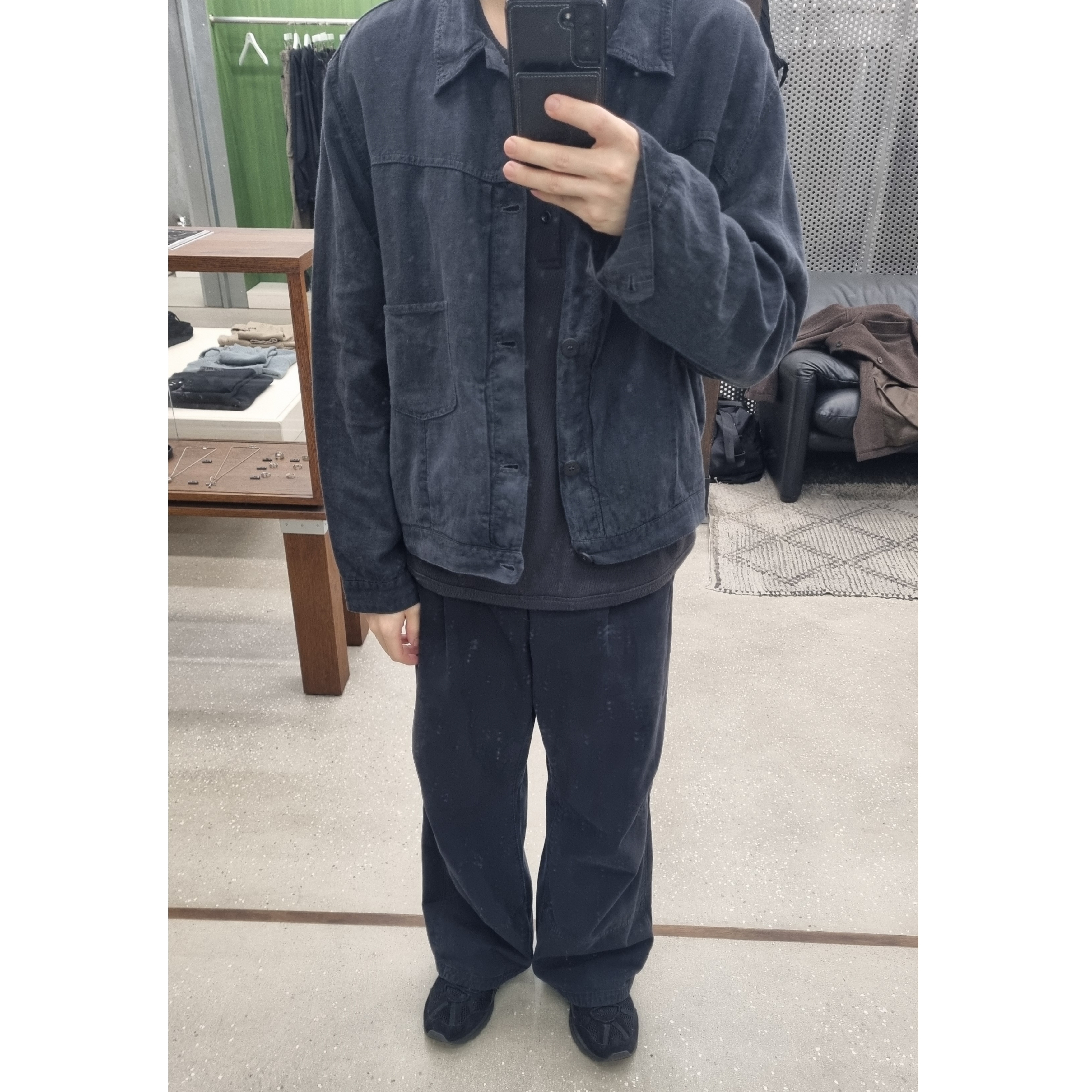 Asics Gel-Sonoma 15-50 Black, Polyteru Linen Trucker Jacket Ink Purple 착용 스타일 - 1