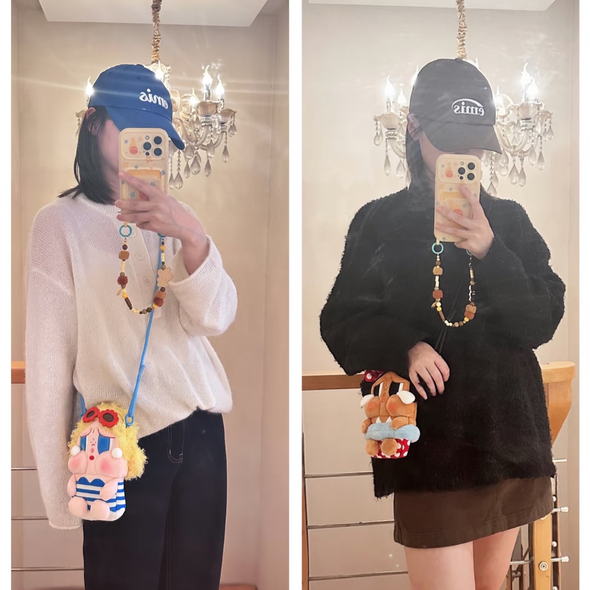 Pop Mart Crybaby Vacation Mode On Series Mini Crossbody Bag Blue, Pop Mart Crybaby Vacation Mode On Series Mini Crossbody Bag Red 착용 스타일