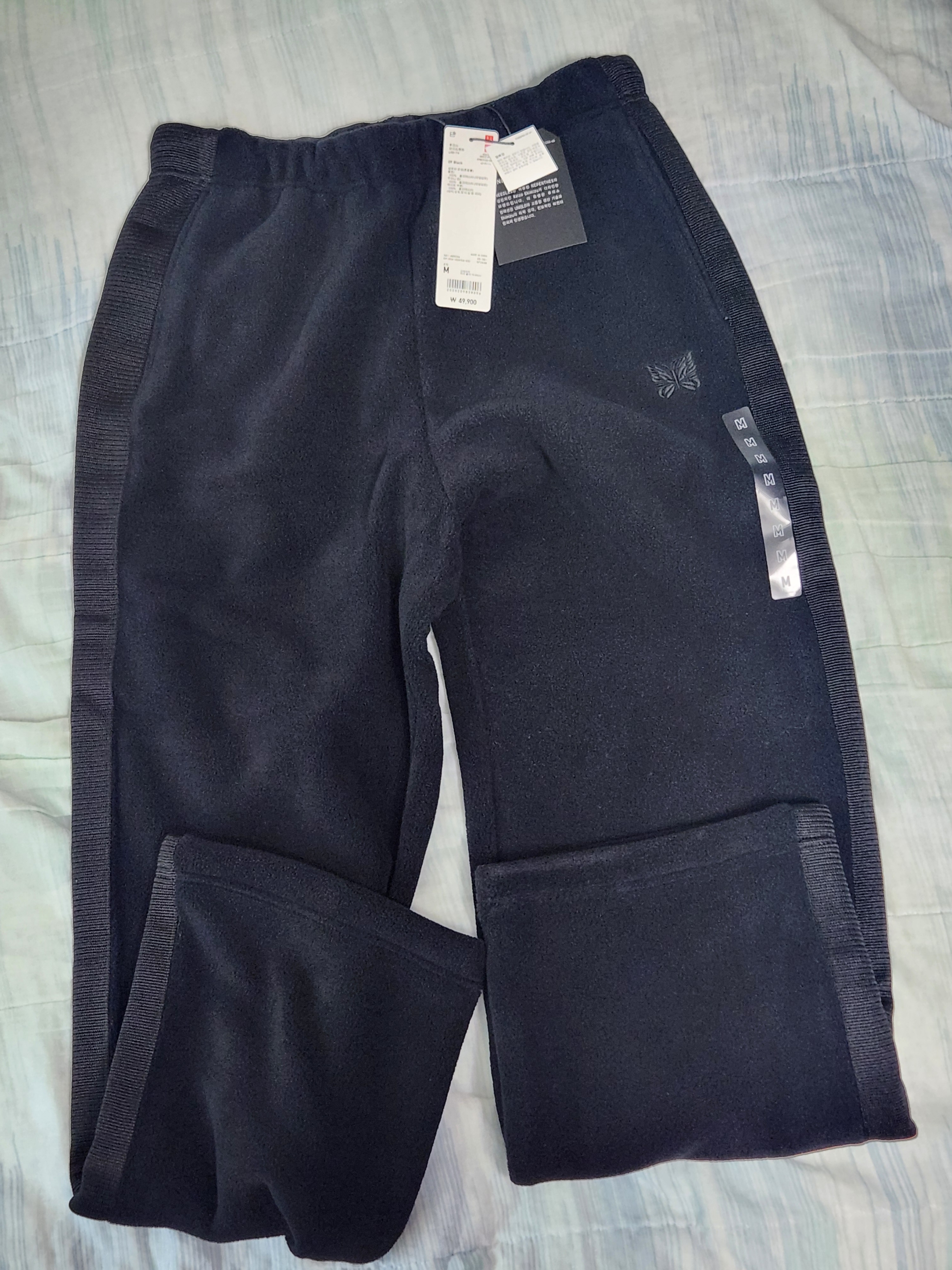 Uniqlo x Needles Fleece Wide Pants Longer Length Black - KR 착용 스타일