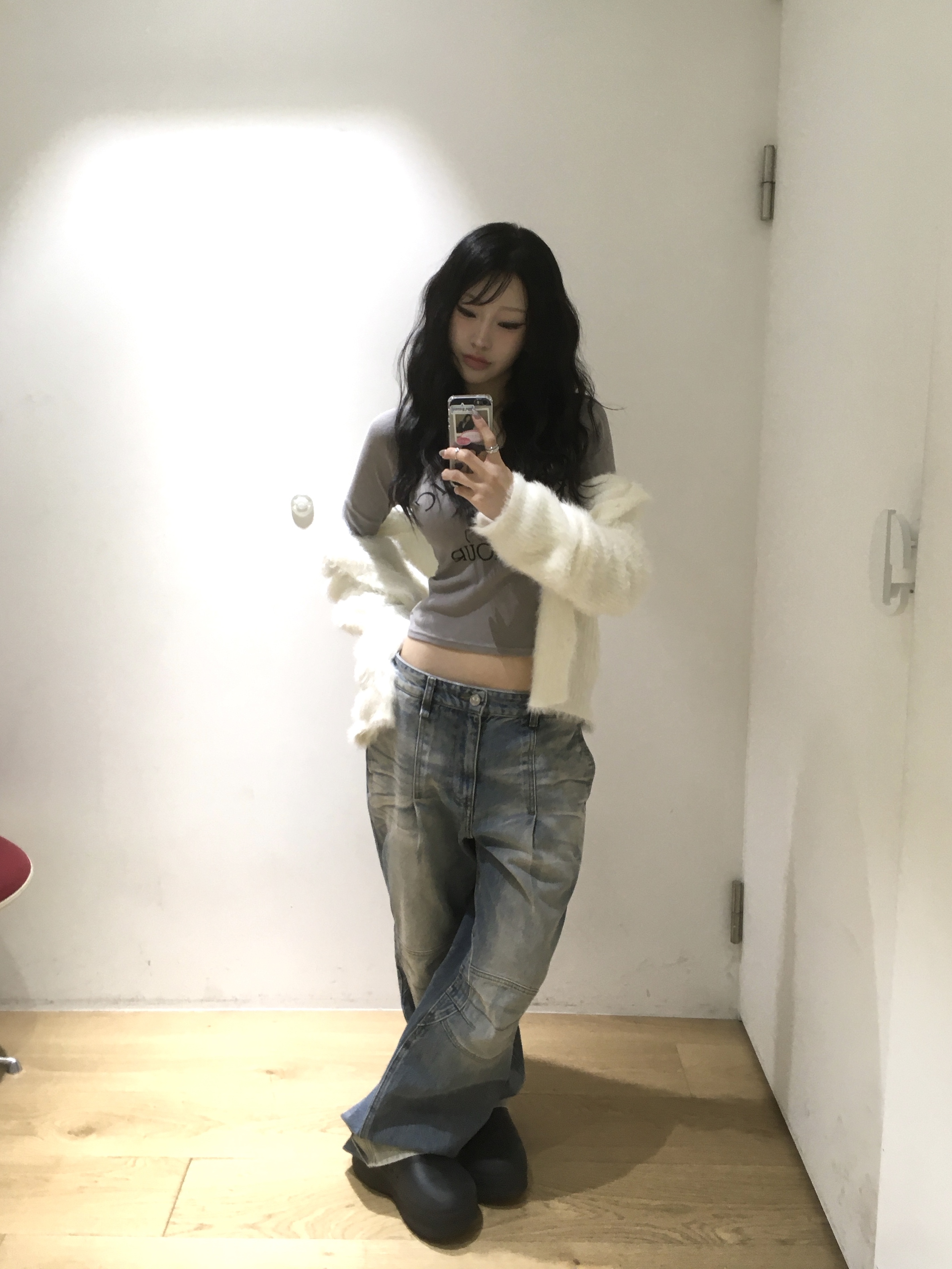 (W) Hysteric Glamour Hysteric Angel Short T-Shirt Gray 착용 스타일 - 1