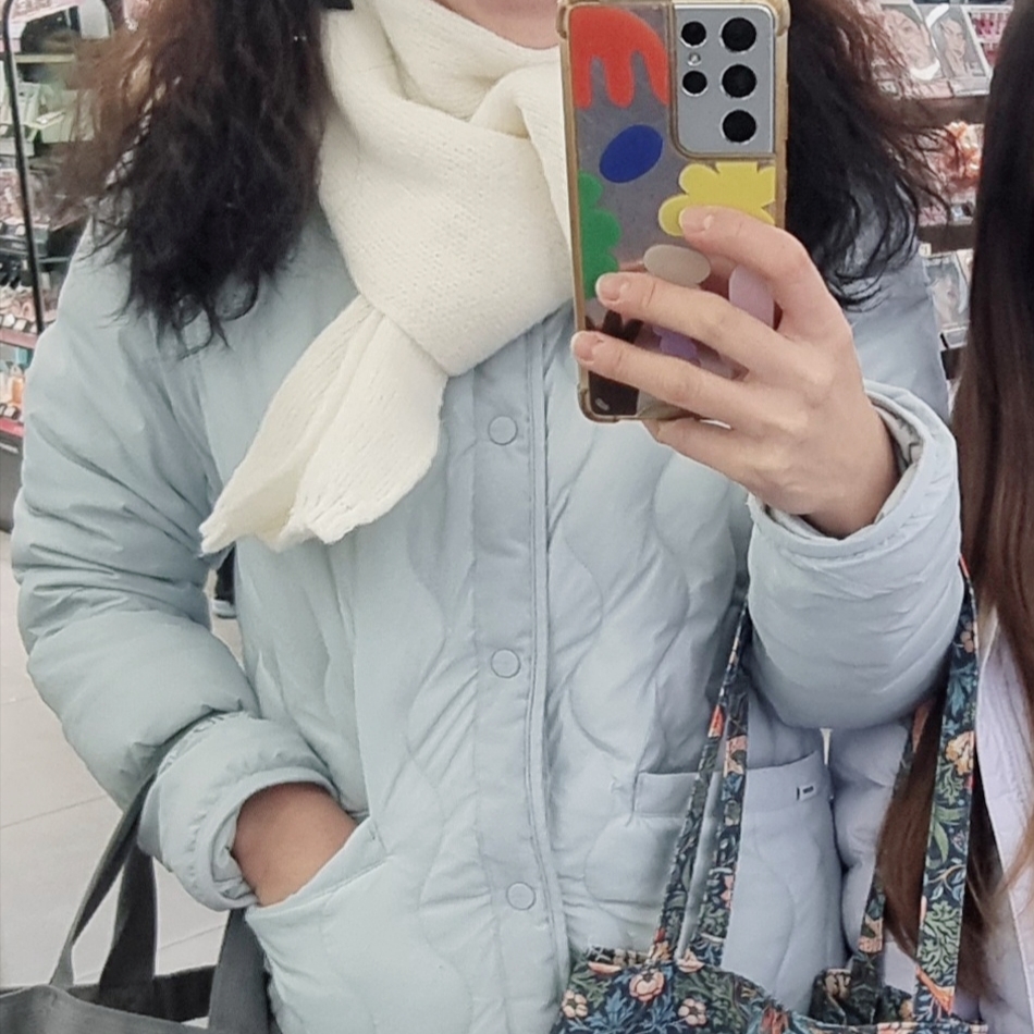 (W) Eider Wavy Slim Down Jacket Ice Blue 착용 스타일 - 1