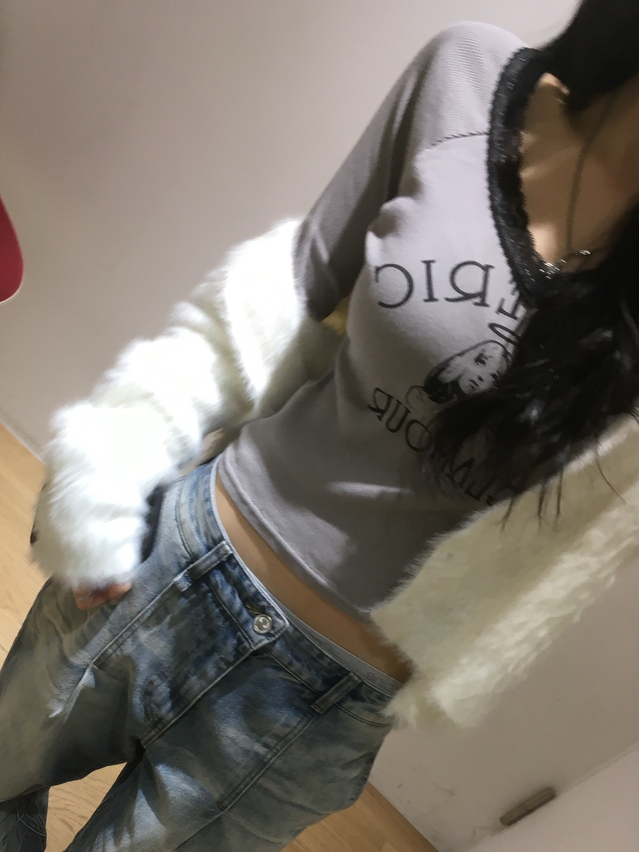 (W) Hysteric Glamour Hysteric Angel Short T-Shirt Gray 착용 스타일 - 4