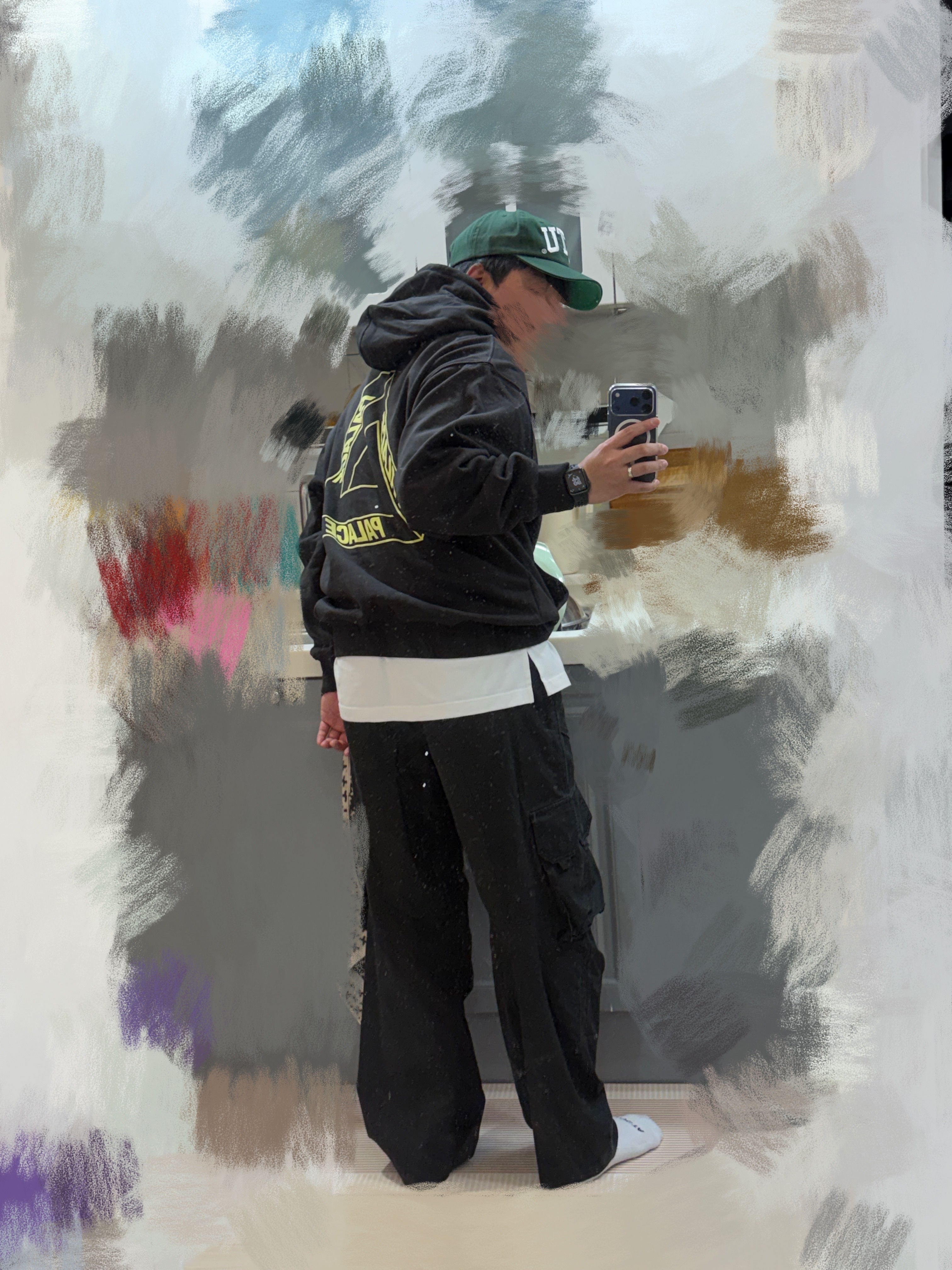 Stussy Mid-Depth Stu Arch Strapback Cap Forest, Palace Glow Tri-Ferg Hood Black - 24FW 착용 스타일 - 1