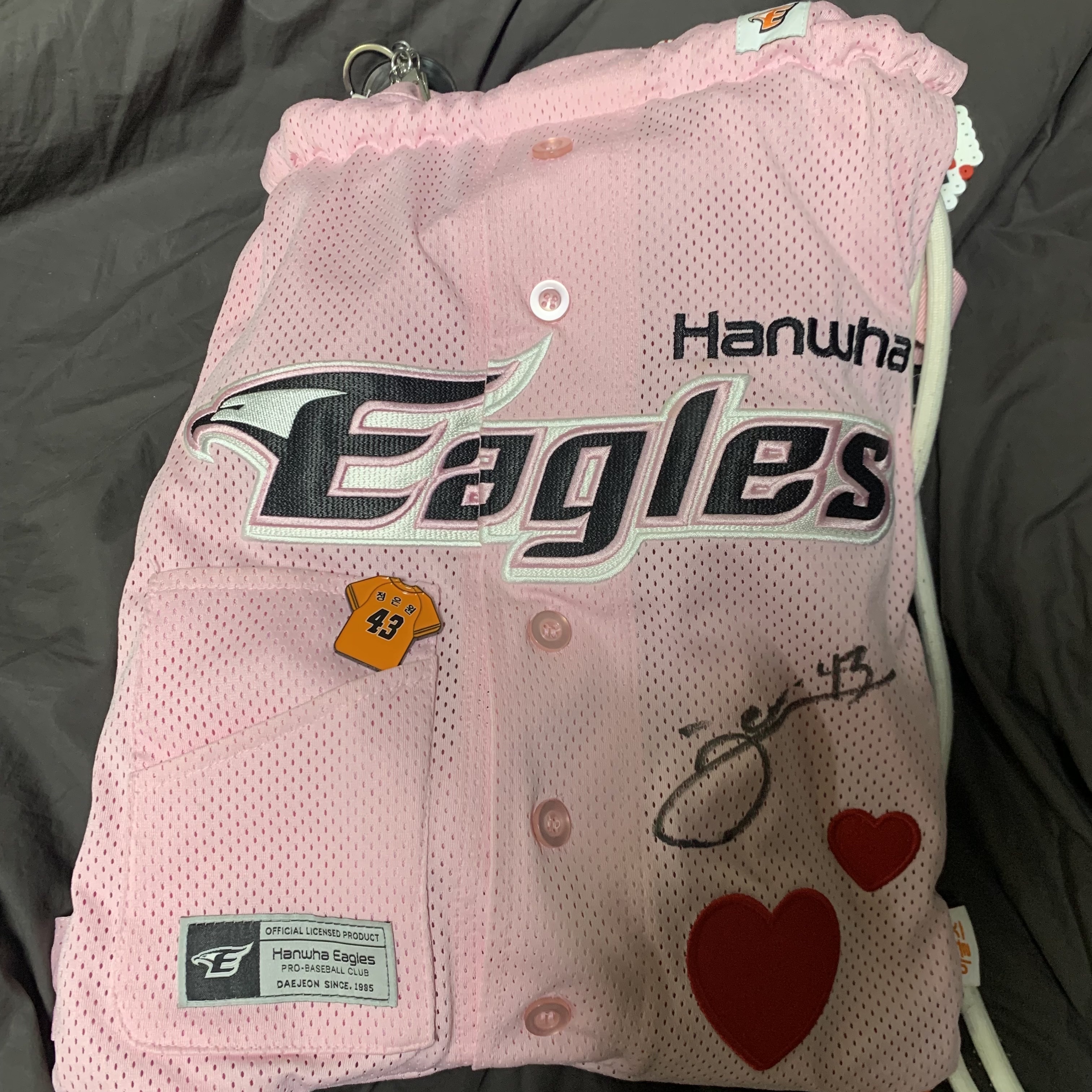 Hanwha Eagles Uniform Gym Sack Pink 착용 스타일