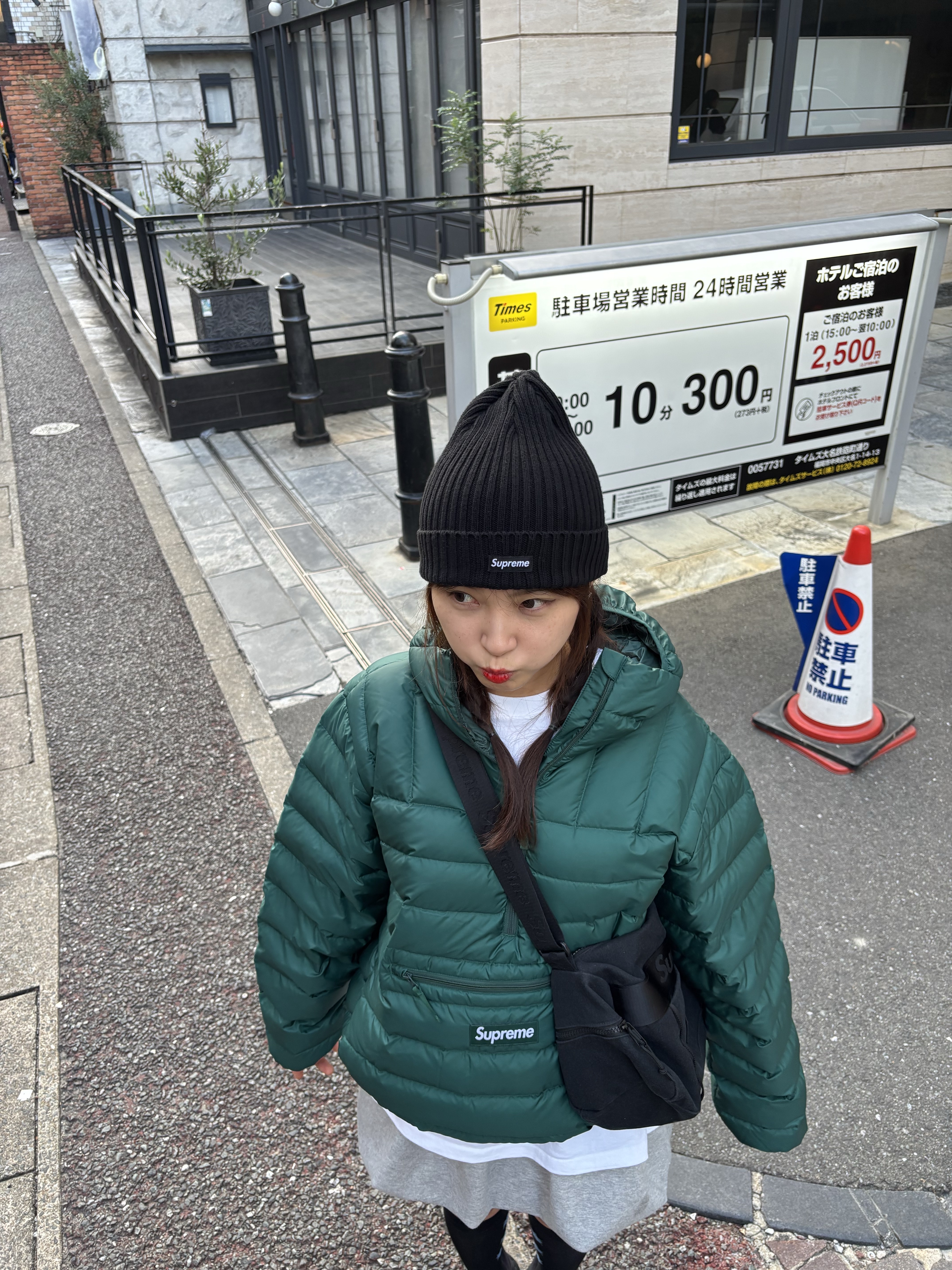 Supreme Micro Down Half Zip Hooded Pullover Dark Green - 25FW 착용 스타일 - 2