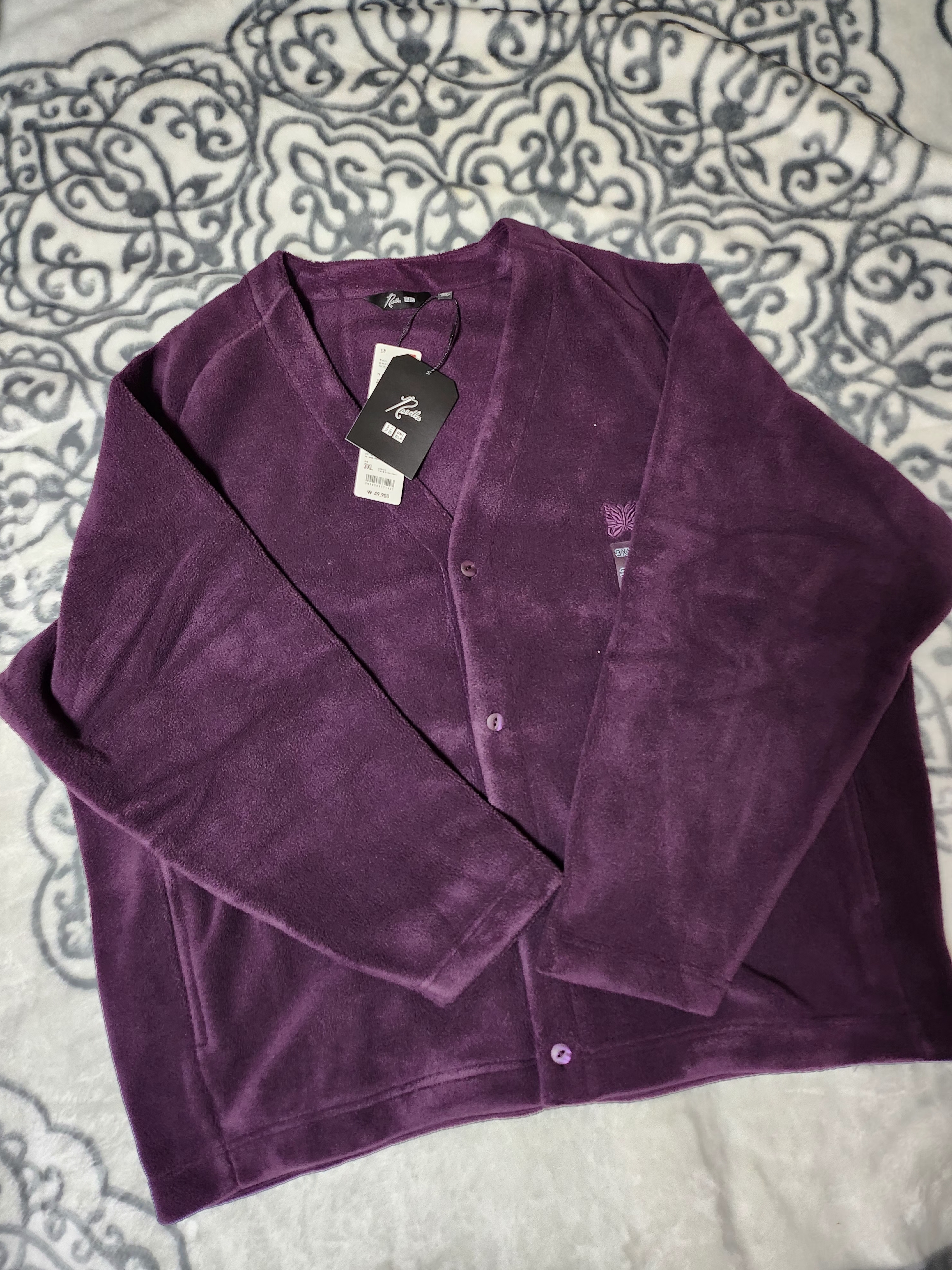 Uniqlo x Needles Fleece Oversized Cardigan Purple - KR 착용 스타일