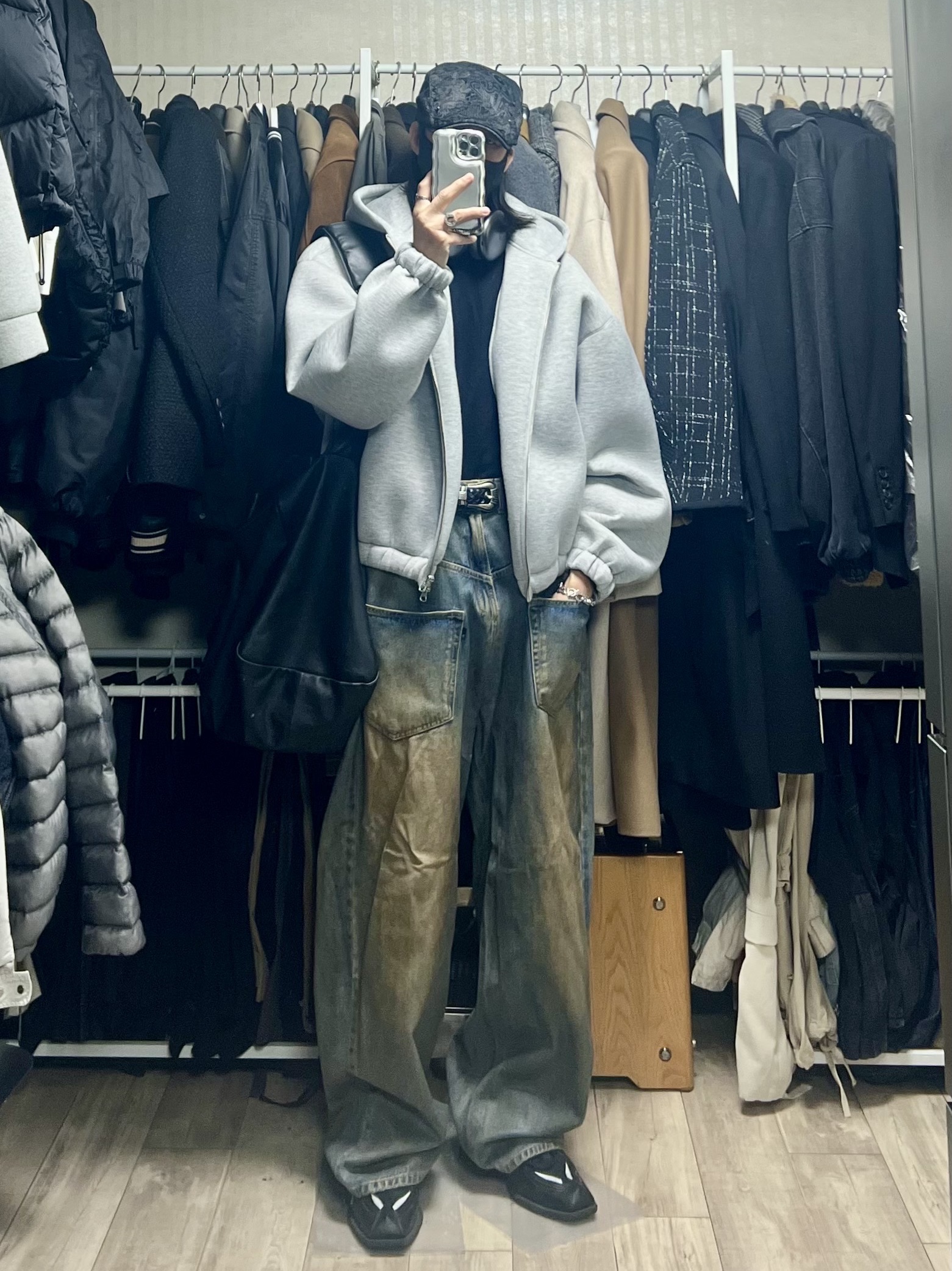 Project G/R Coated Backward Denim Blue, Project G/R Coated Backward Denim Pants Blue 착용 스타일
