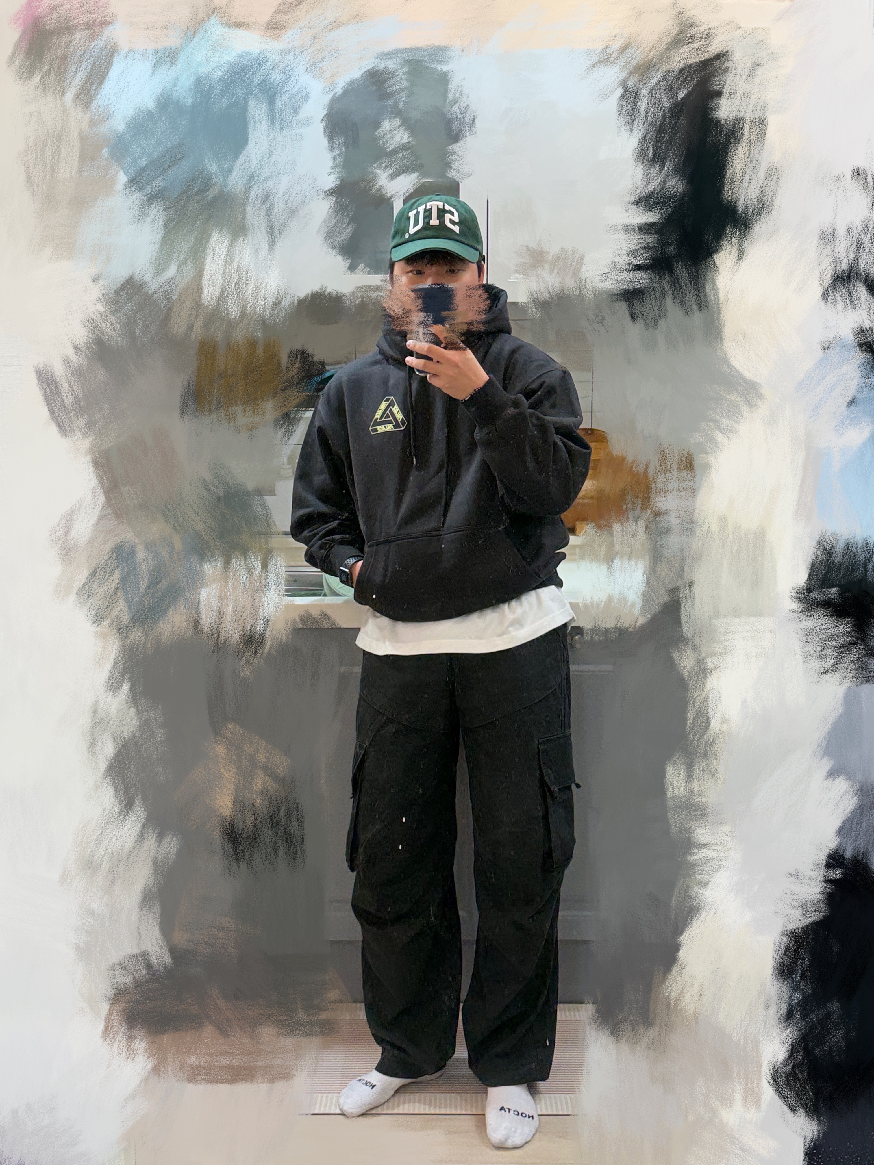 Stussy Mid-Depth Stu Arch Strapback Cap Forest, Palace Glow Tri-Ferg Hood Black - 24FW 착용 스타일 - 2