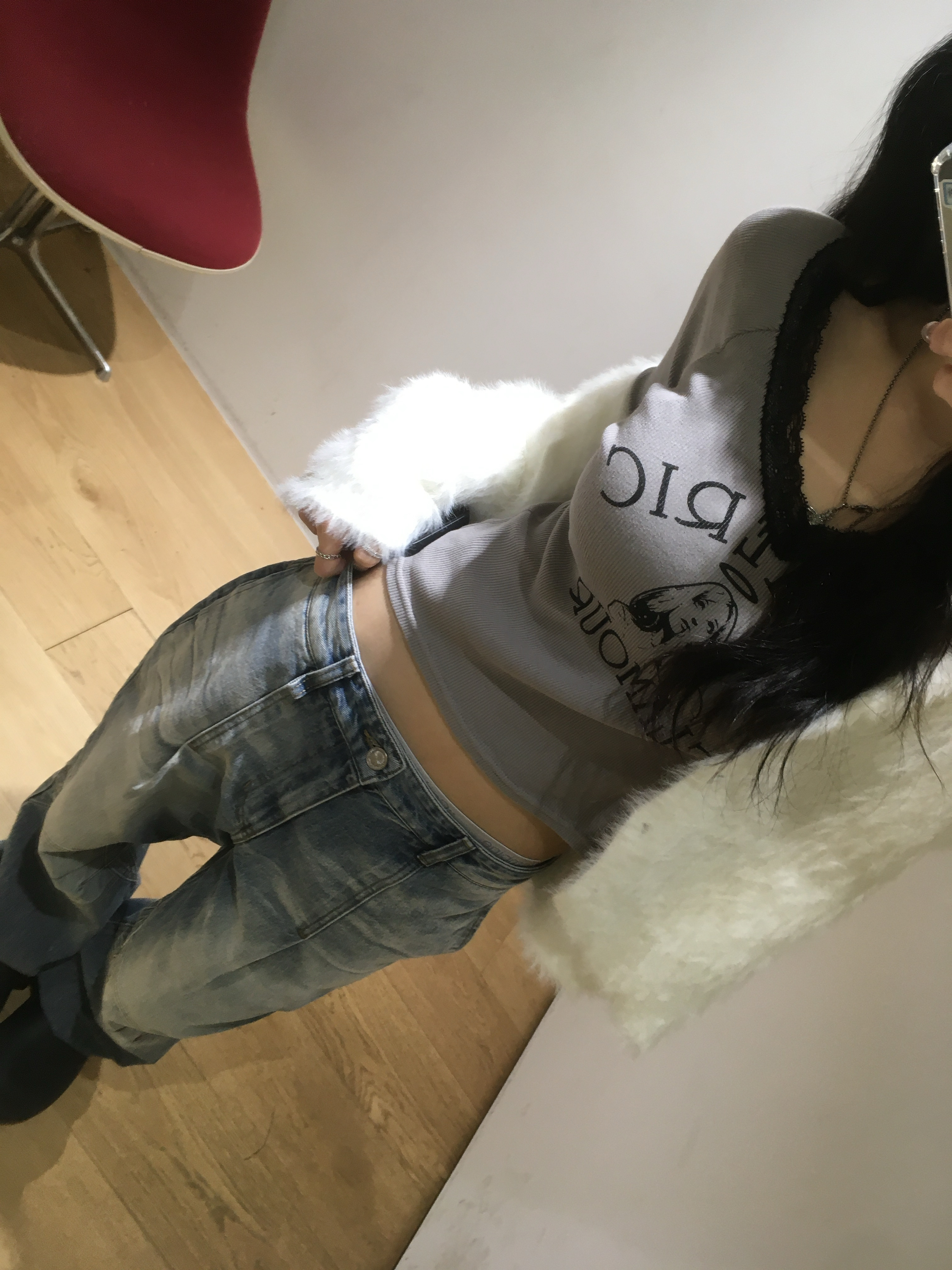 (W) Hysteric Glamour Hysteric Angel Short T-Shirt Gray 착용 스타일 - 5