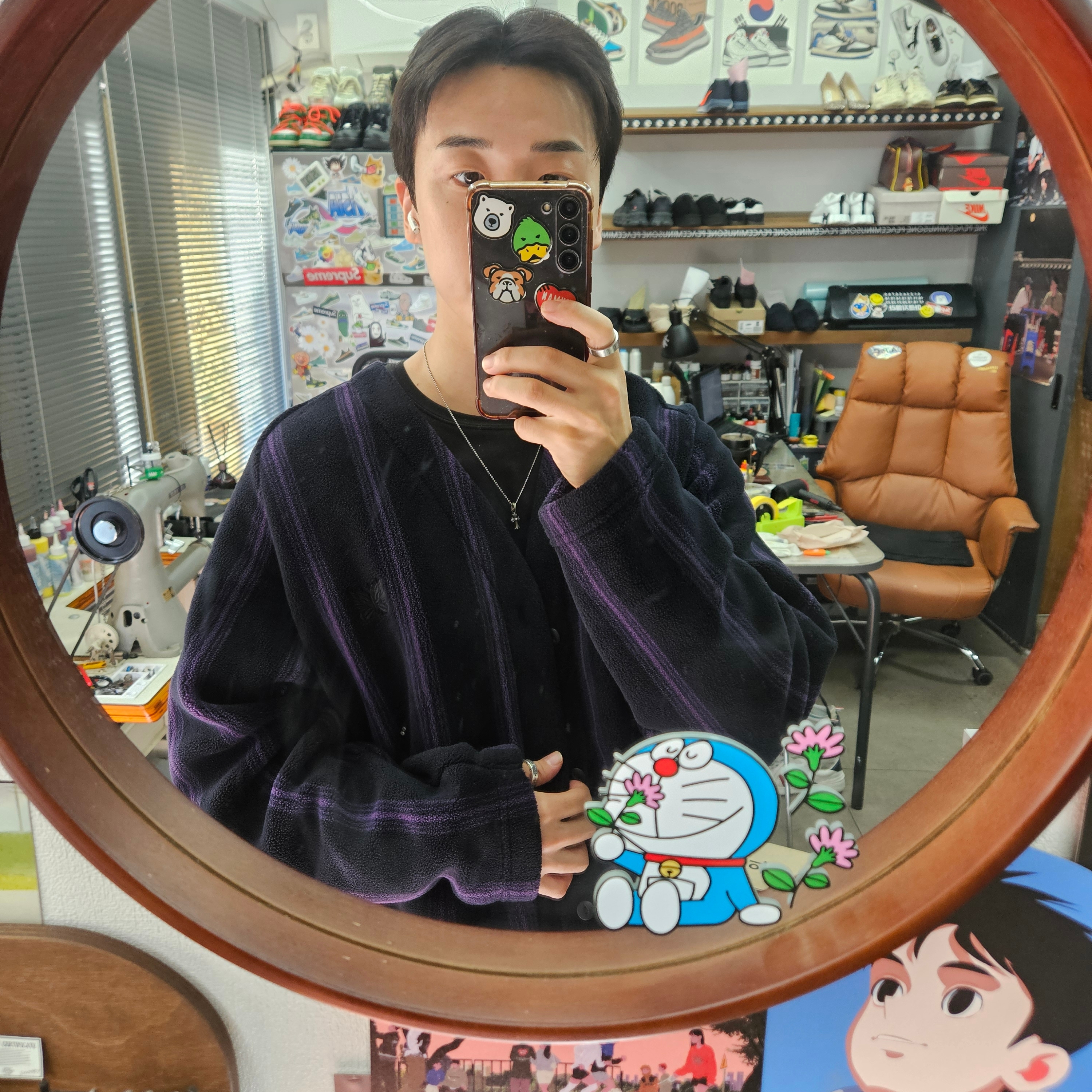 Uniqlo x Needles Fleece Oversized Cardigan Black - KR 착용 스타일