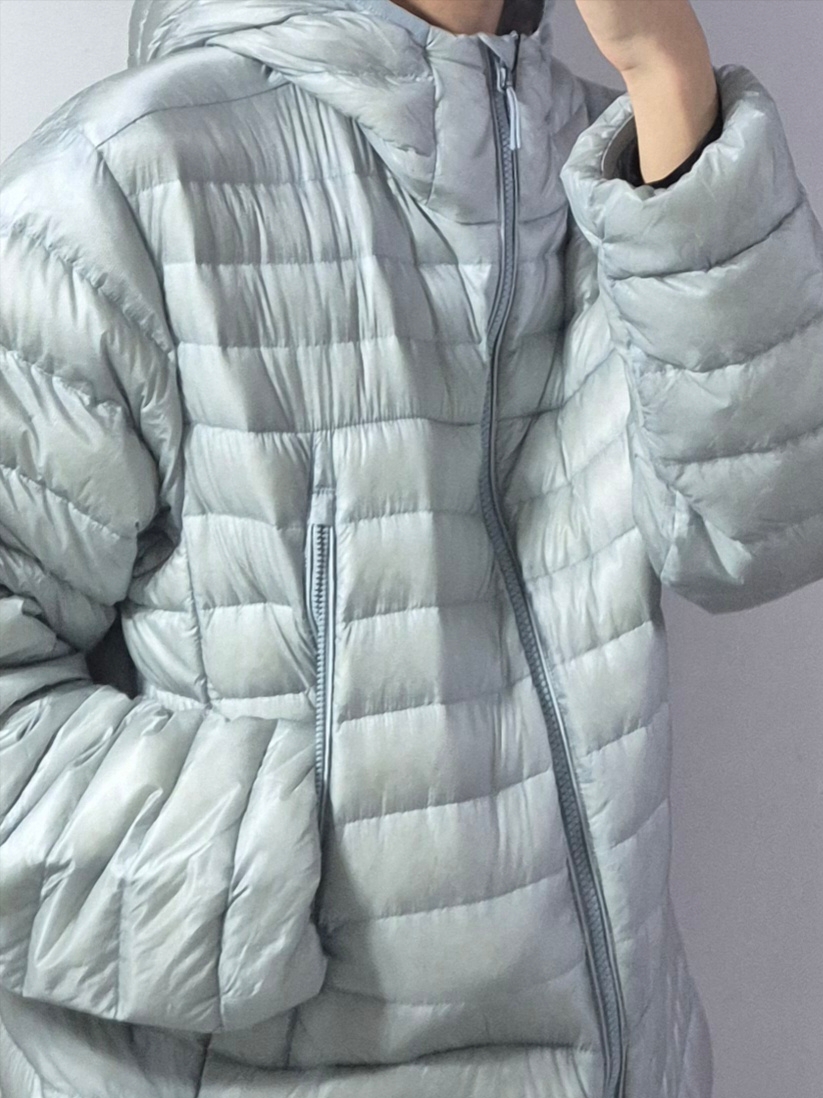 Musinsa Standard City Leisure Sheer Ripstop Hooded Light Down Jacket Cloudy Blue 착용 스타일 - 2