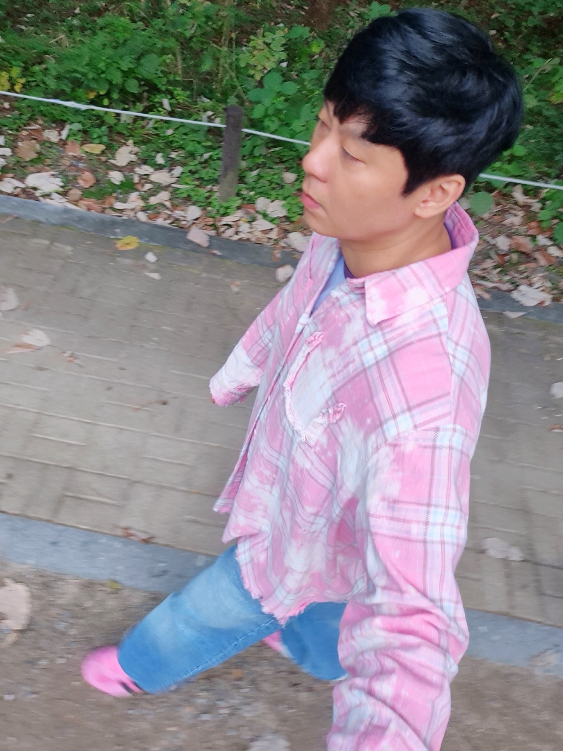 Grailz Bleached Plaid Shirts Multi Pink, (W) Adidas Gazelle Indoor Bliss Pink 착용 스타일 - 3