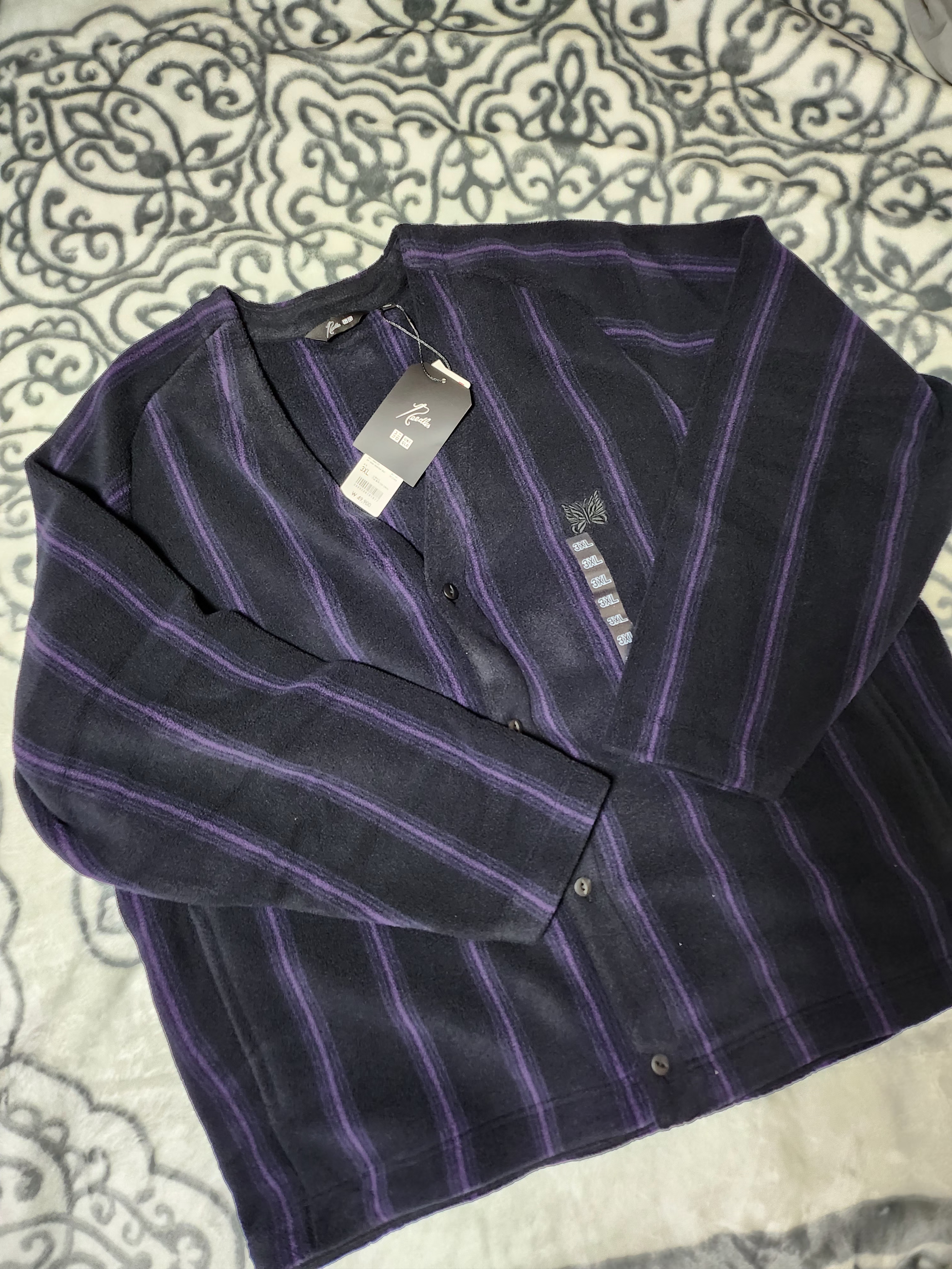 Uniqlo x Needles Fleece Oversized Cardigan Black - KR 착용 스타일