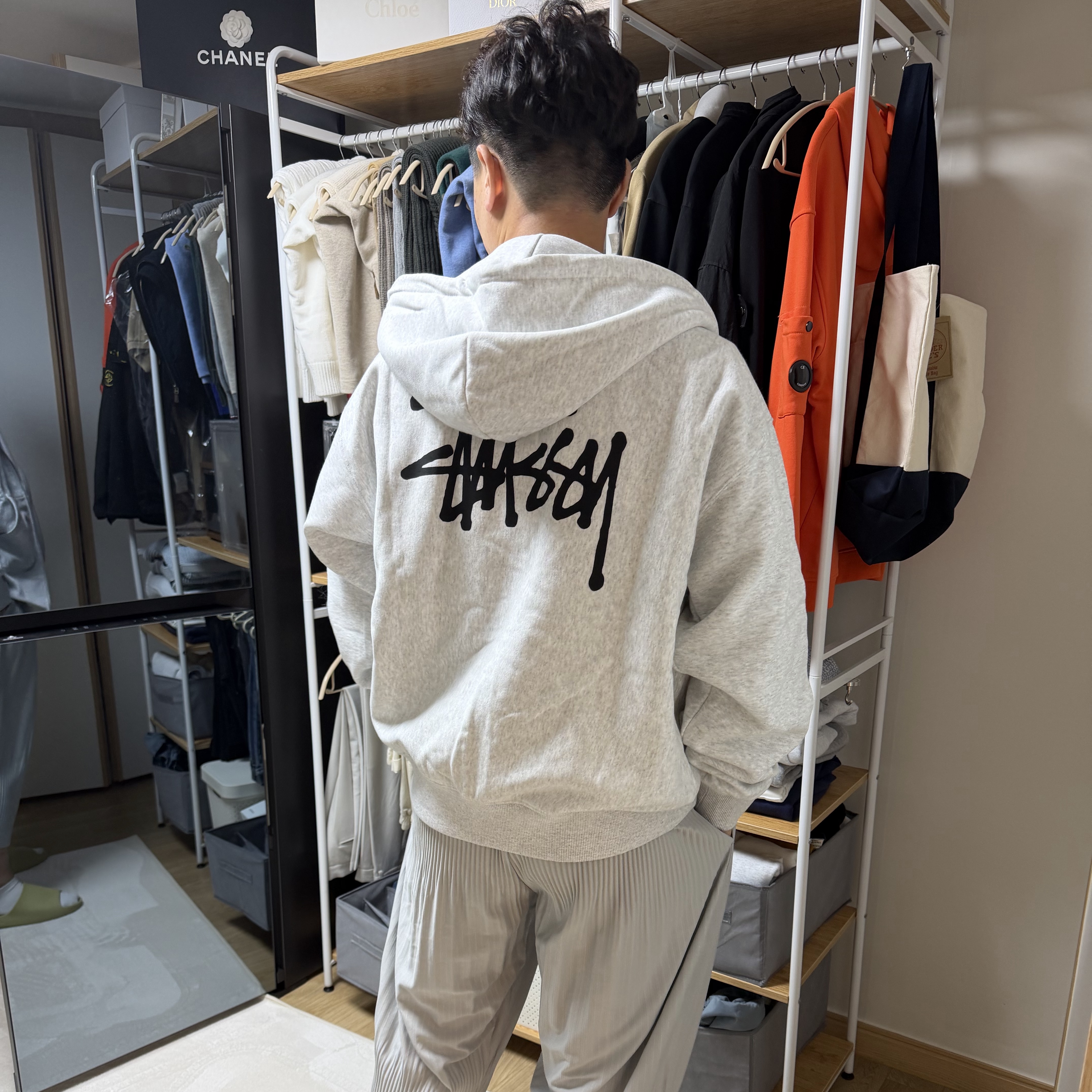Stussy Basic Stussy Zip Hoodie Ash Heather 착용 스타일