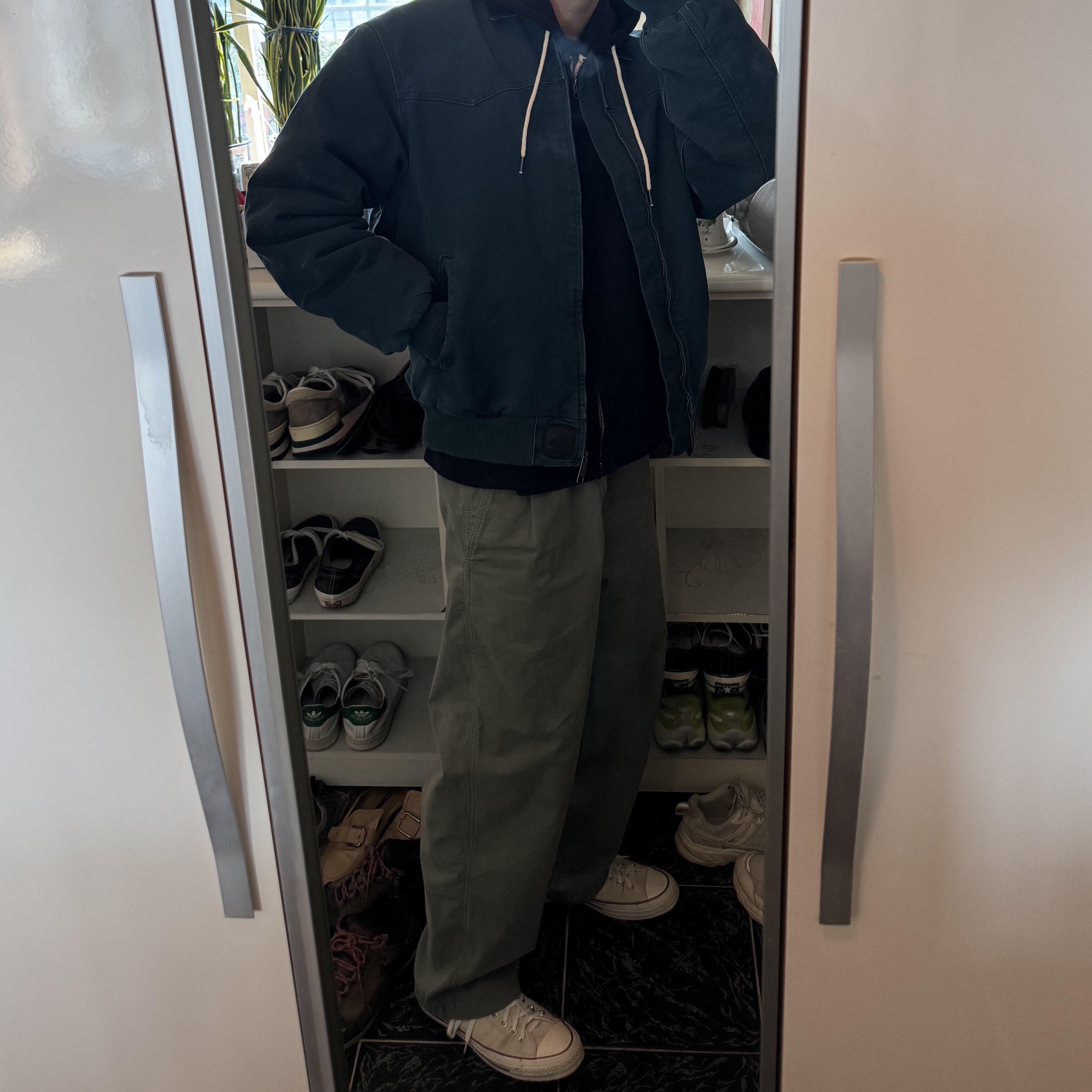 Carhartt WIP OG Santa Fe Jacket Deep Lagoon Black - Winter 착용 스타일
