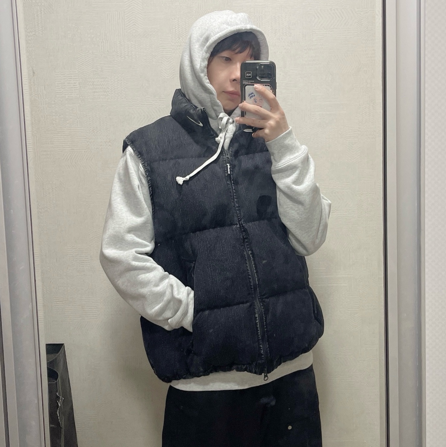 Supreme x Nike Denim Puffer Vest Black - 24SS 착용 스타일