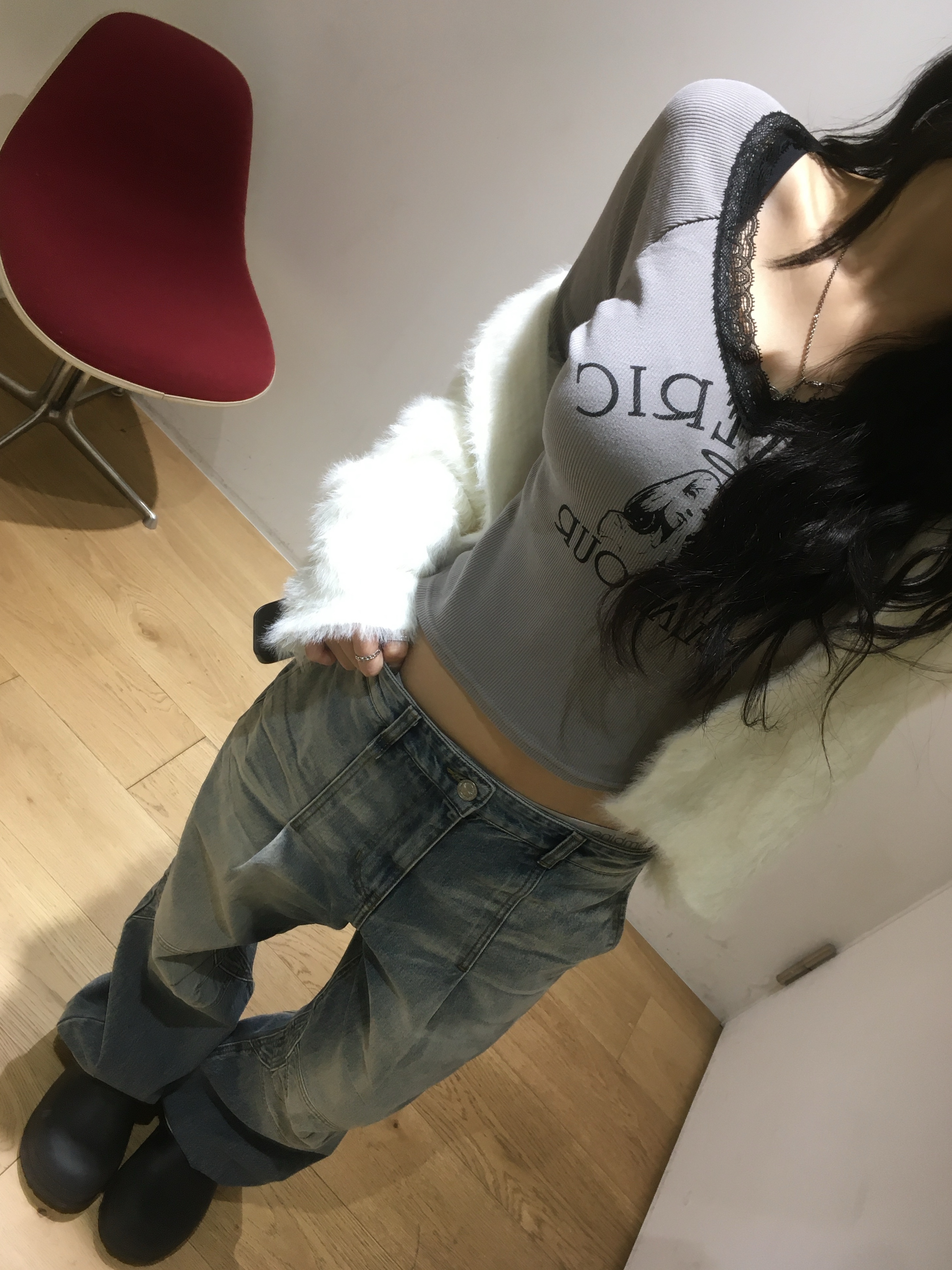 (W) Hysteric Glamour Hysteric Angel Short T-Shirt Gray 착용 스타일 - 3
