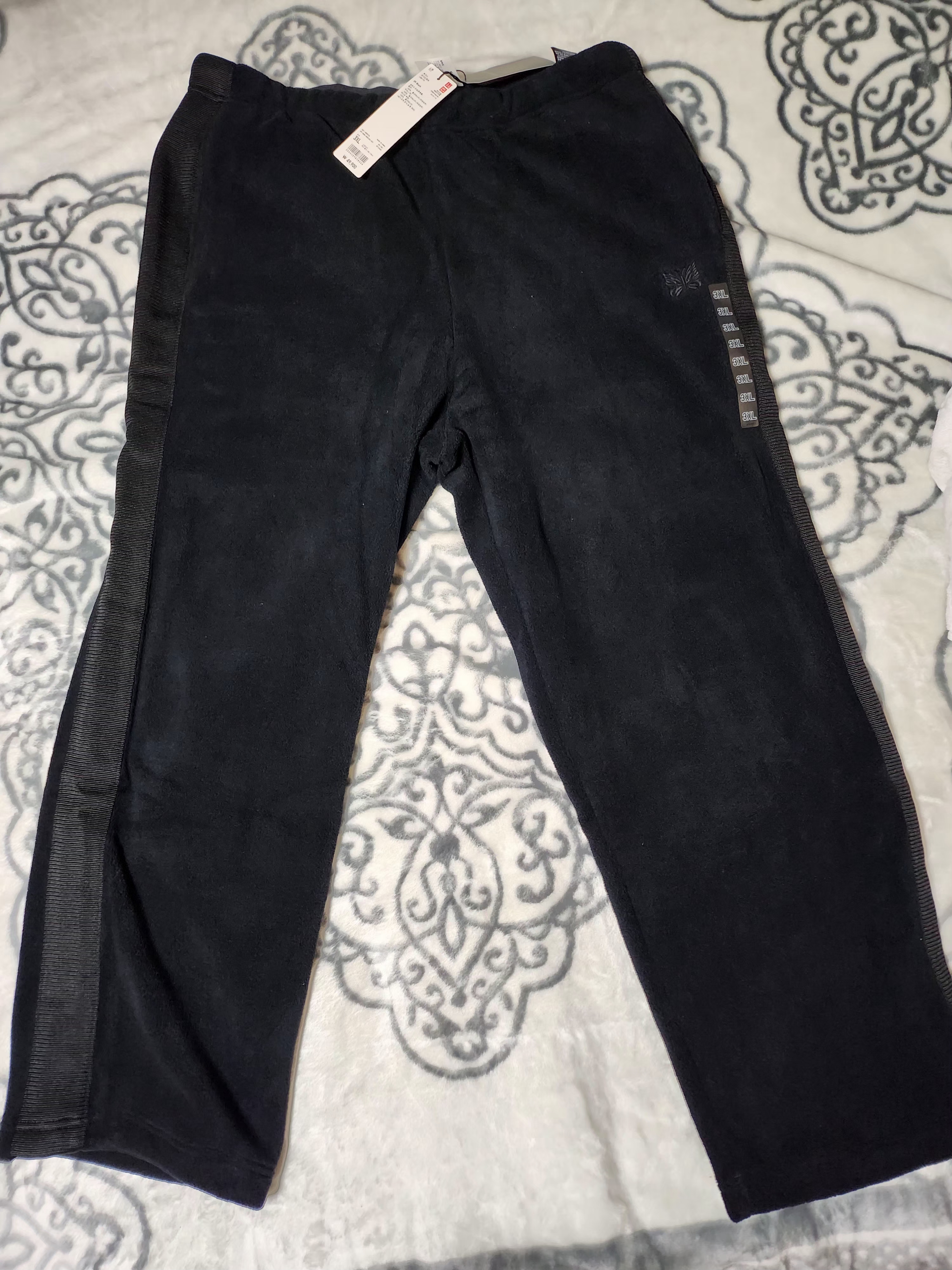 Uniqlo x Needles Fleece Wide Pants Longer Length Black - KR 착용 스타일