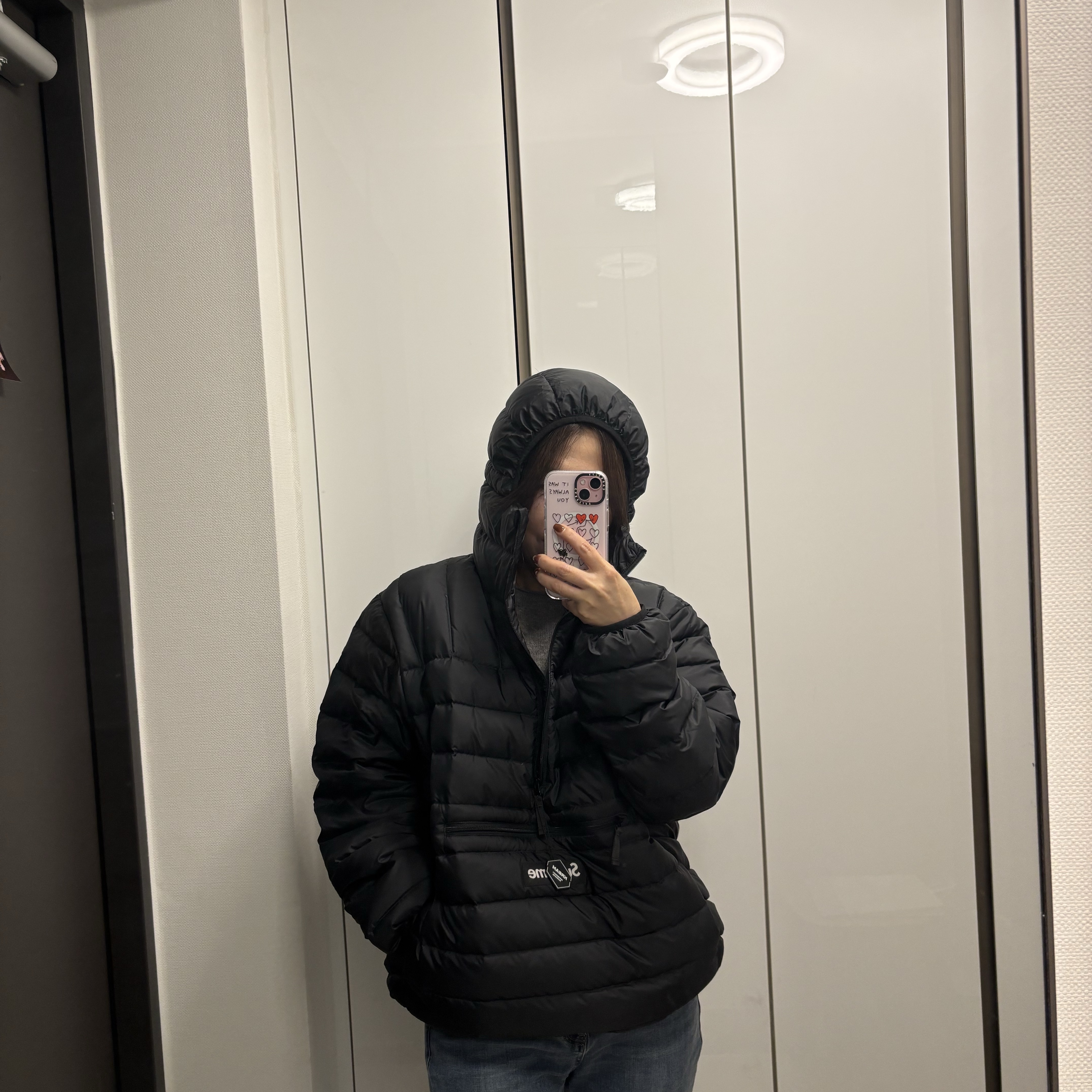 Supreme Micro Down Half Zip Hooded Pullover Black - 25FW 착용 스타일
