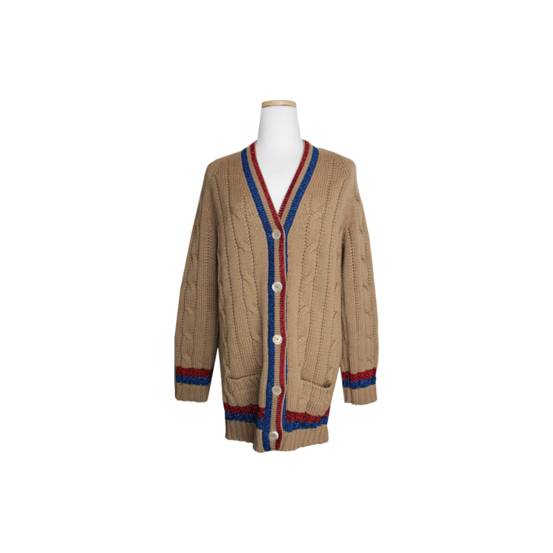 ITQ665FHVANI Gucci Light Brown Wool Knit Cardigan Size 44