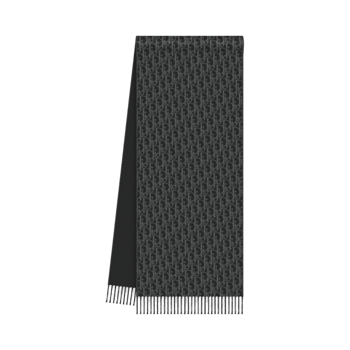 49E0005A0982-C988 Dior Oblique Double Sided Muffler Wool & Cashmere Black Deep Gray