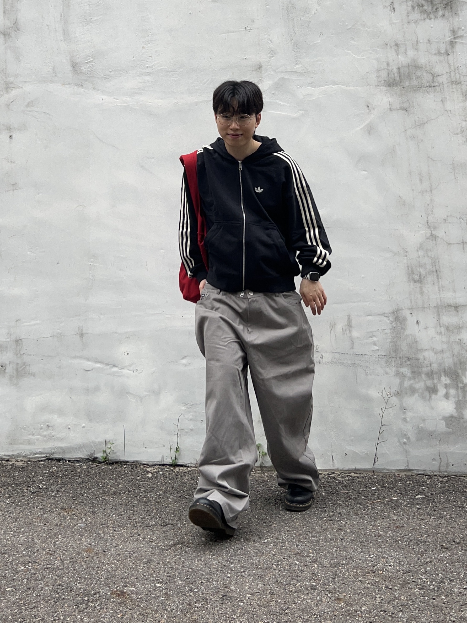 Dr. Martens 1461 Smooth Black, Adidas 3-Stripes Full-Zip Hoodie Black Cream White - KR Sizing 착용 스타일 - 5