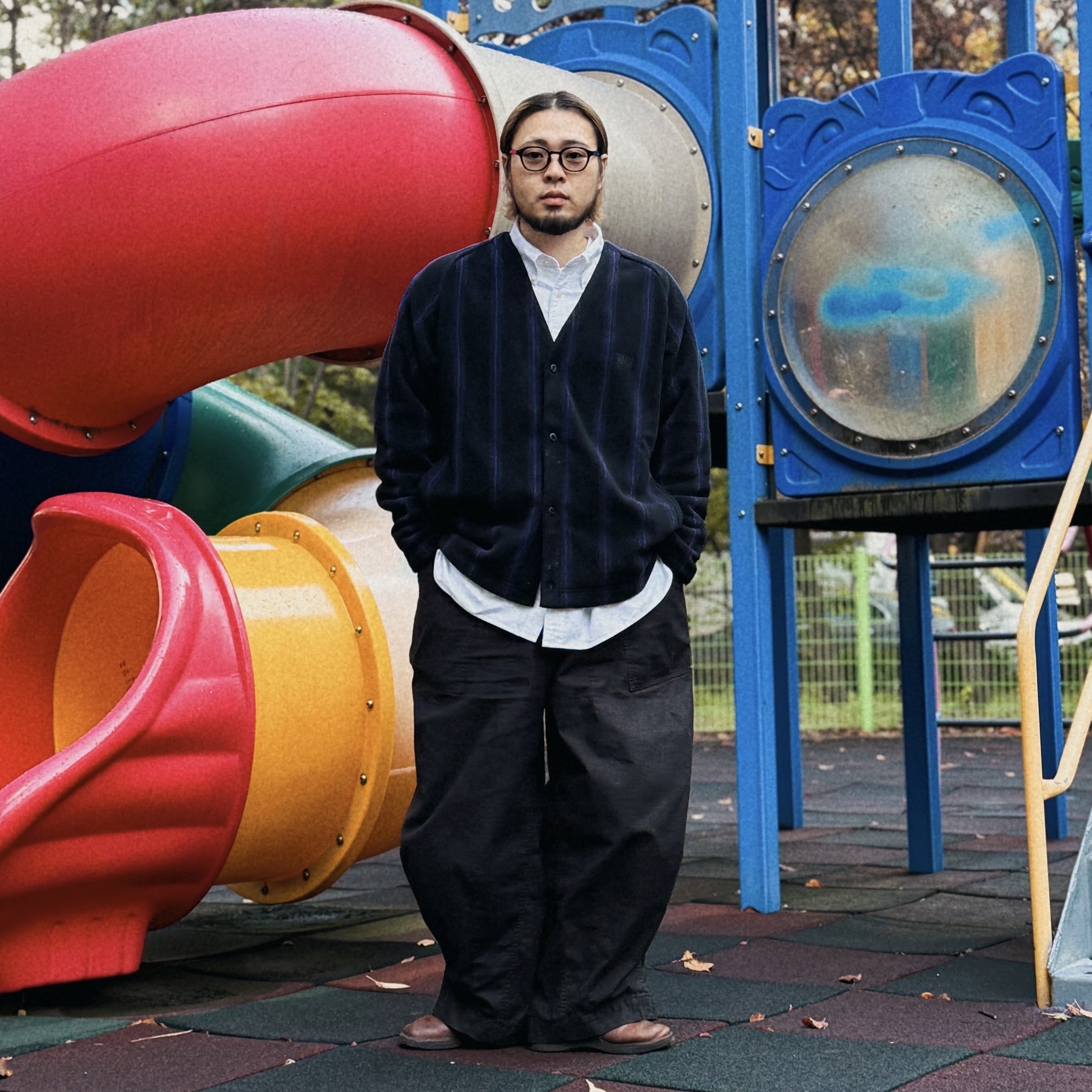 Uniqlo x Needles Fleece Oversized Cardigan Black - KR, Uniqlo x Needles Fleece Wide Pants Black - KR 착용 스타일 - 2