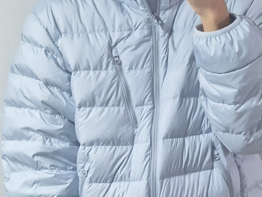 Musinsa Standard City Leisure Hooded Light Down Jacket Cloudy Blue 착용 스타일