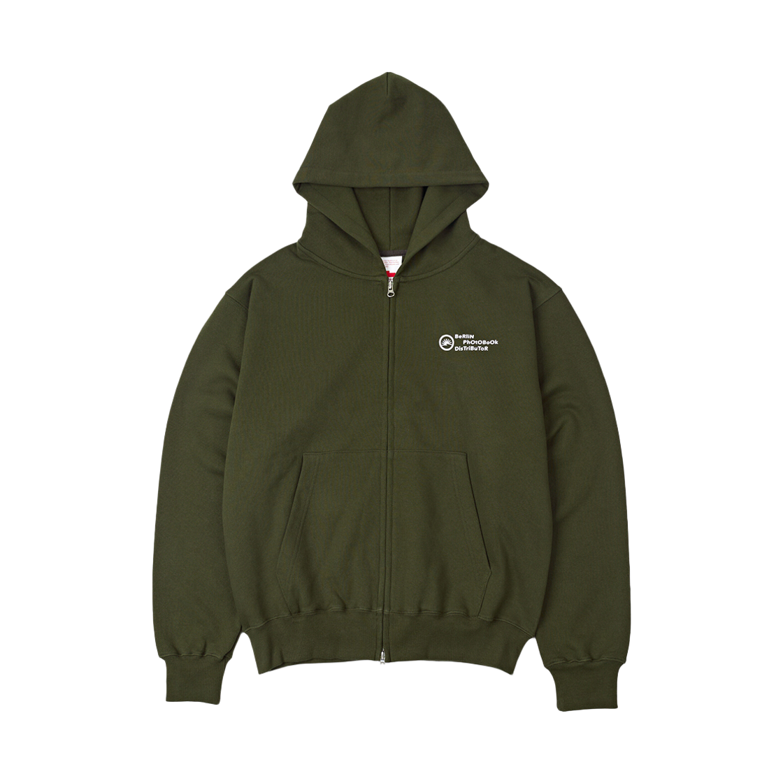 ODE-HO-005-BG Berlin Photobook Distribution Mitarbeiter 003 Zip Hoodie Chive Green