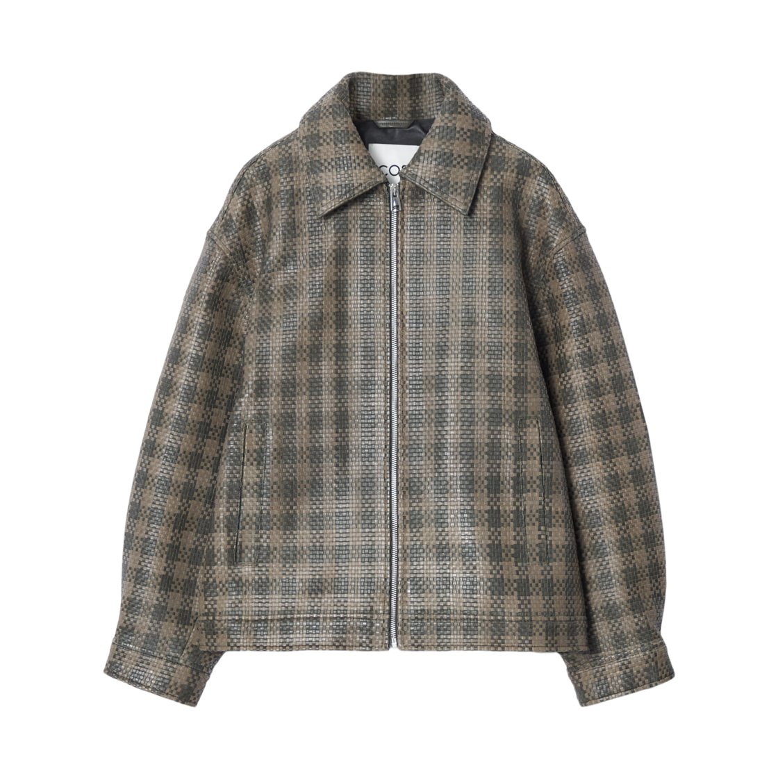 (W) 코스 체크 우븐 레더 자켓 카키((W) COS Checked Woven Leather Jacket Khaki) - 1