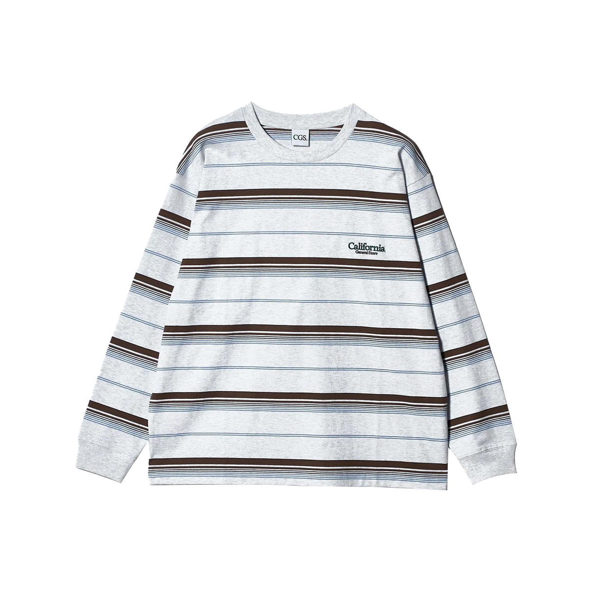 KM5DTSLCG05LG California General Store Organic Cotton Border Crew Neck Long Sleeve Light Gray - 25FW