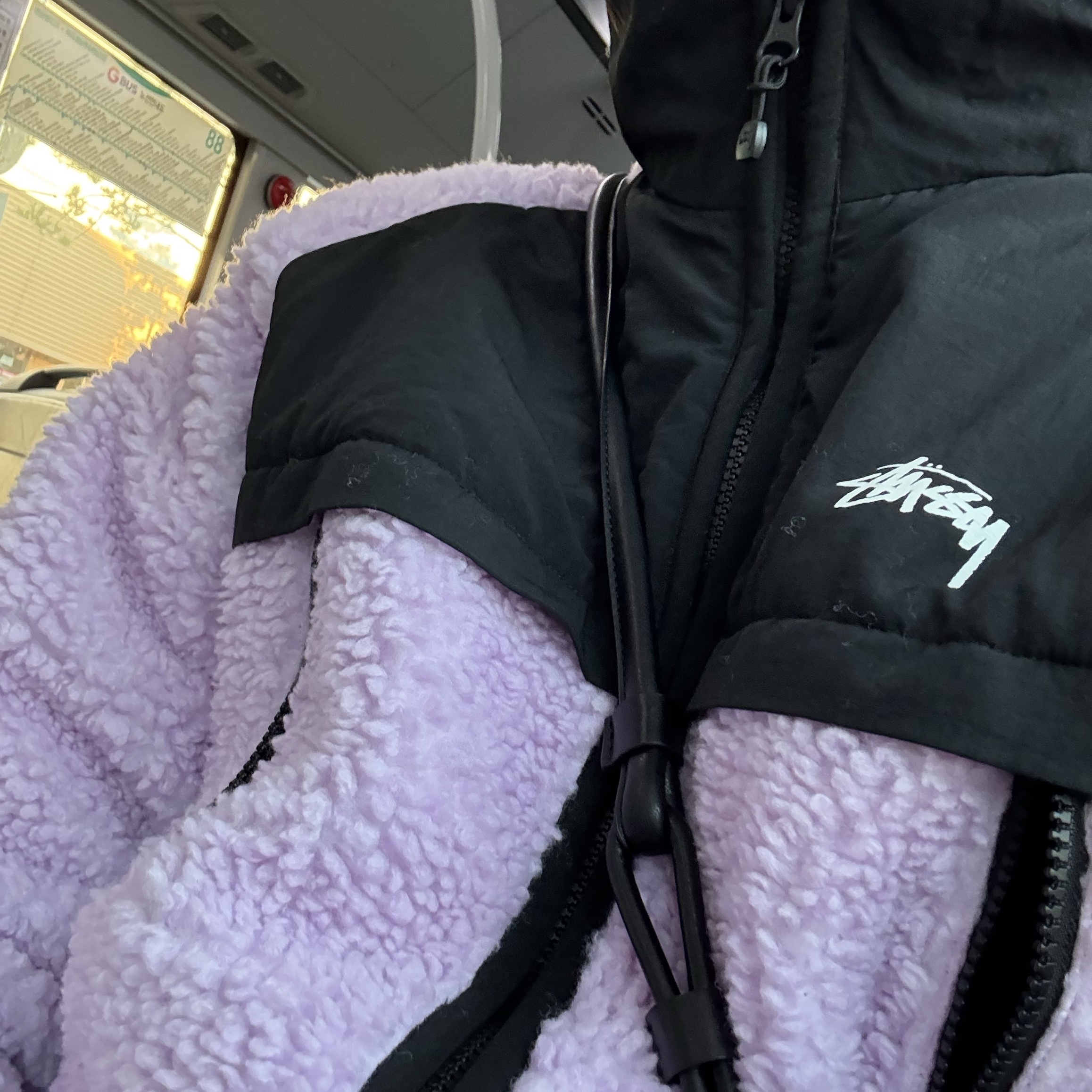 Stussy Sherpa Paneled Hooded Jacket Lavender 착용 스타일 - 1