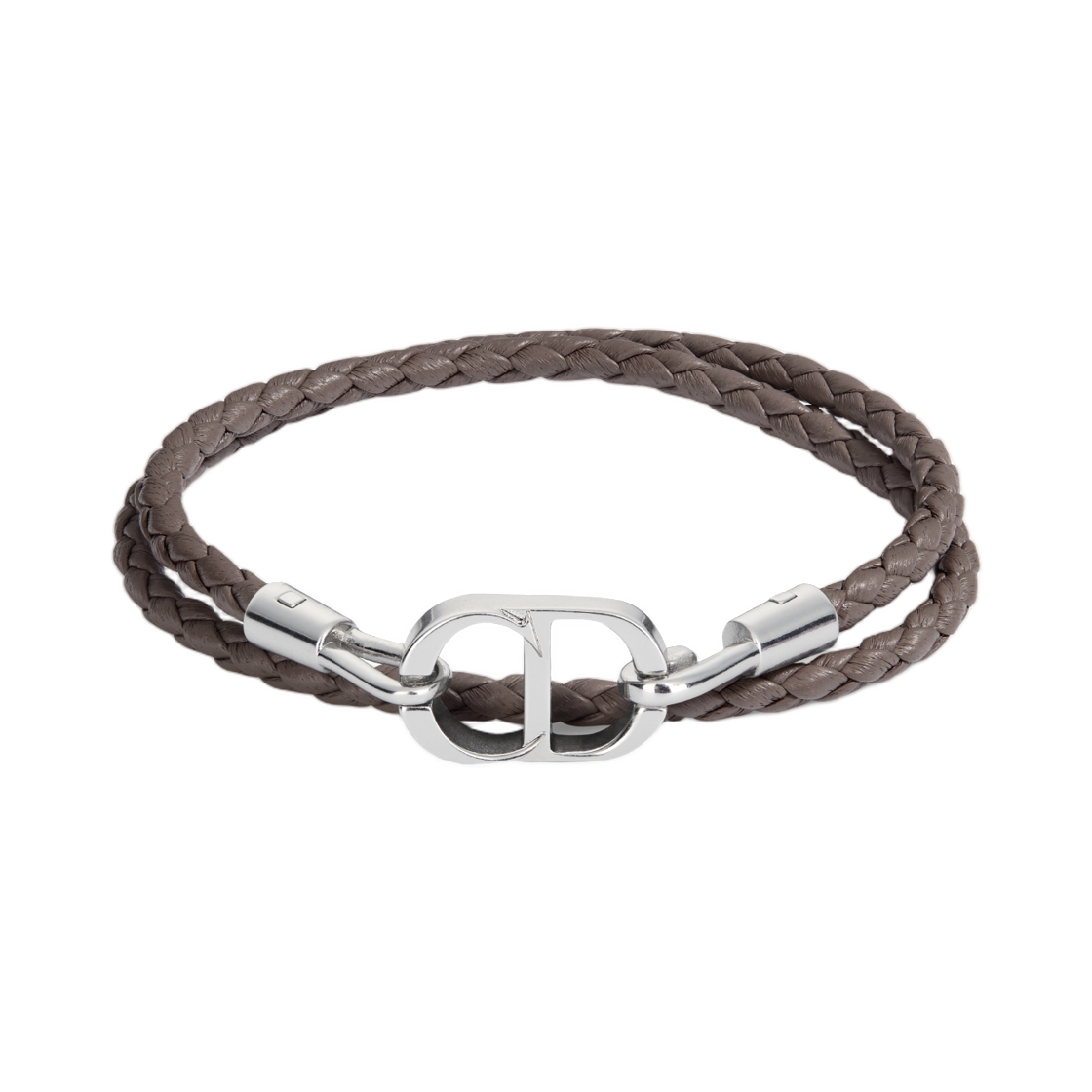 디올 CD 아이콘 우븐 레더 더블 브레이슬릿 램스킨 & 피니쉬 브래스 브라운 실버(Dior CD Icon Woven Leather Double Bracelet Lambskin & Finish Brass Brown Silver)
